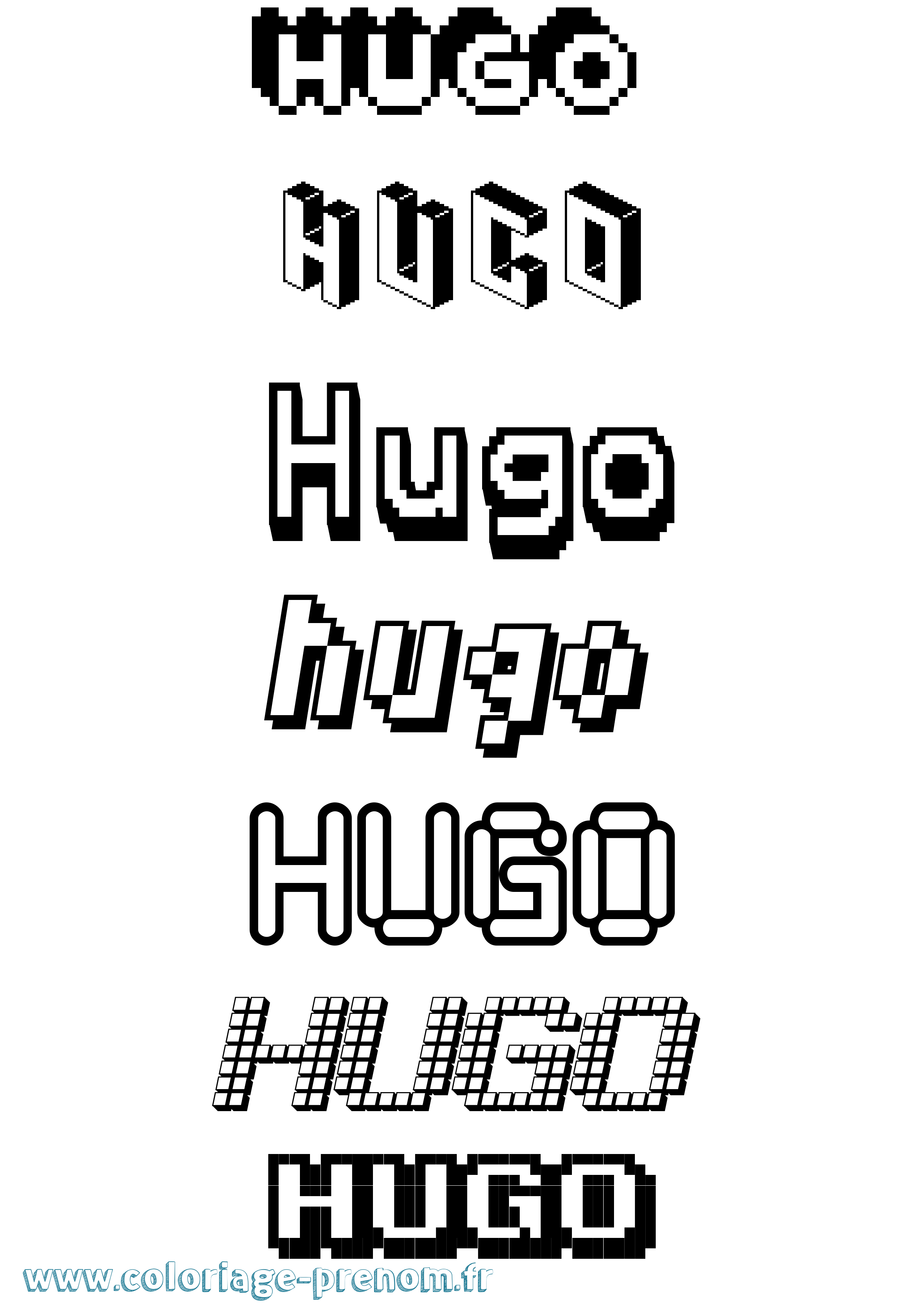 Coloriage prénom Hugo Pixel