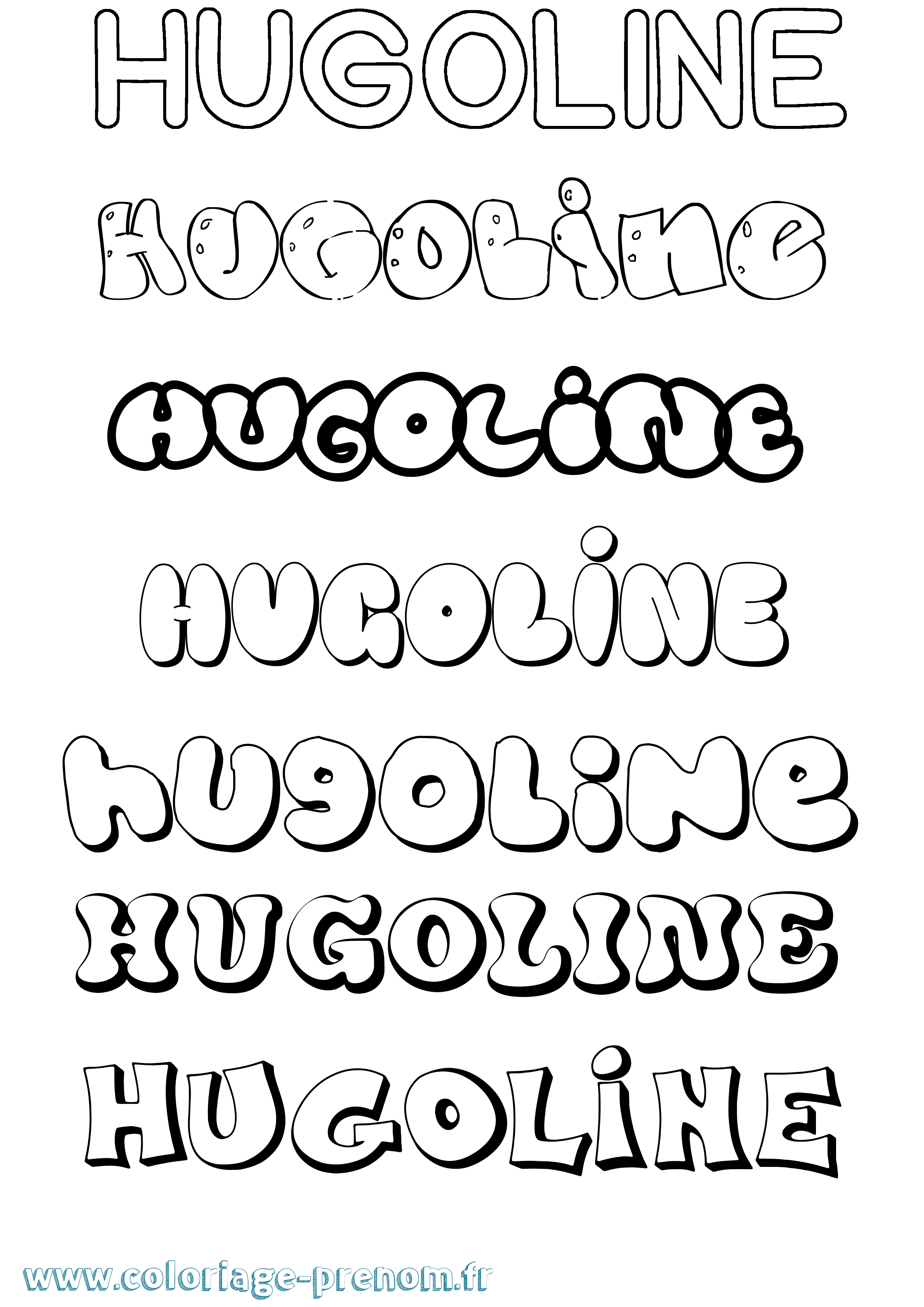 Coloriage prénom Hugoline Bubble
