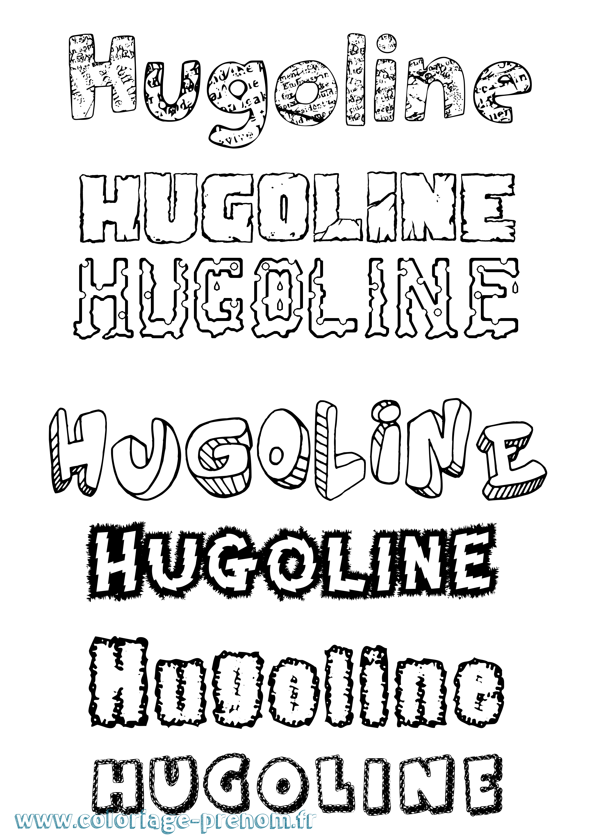 Coloriage prénom Hugoline Destructuré