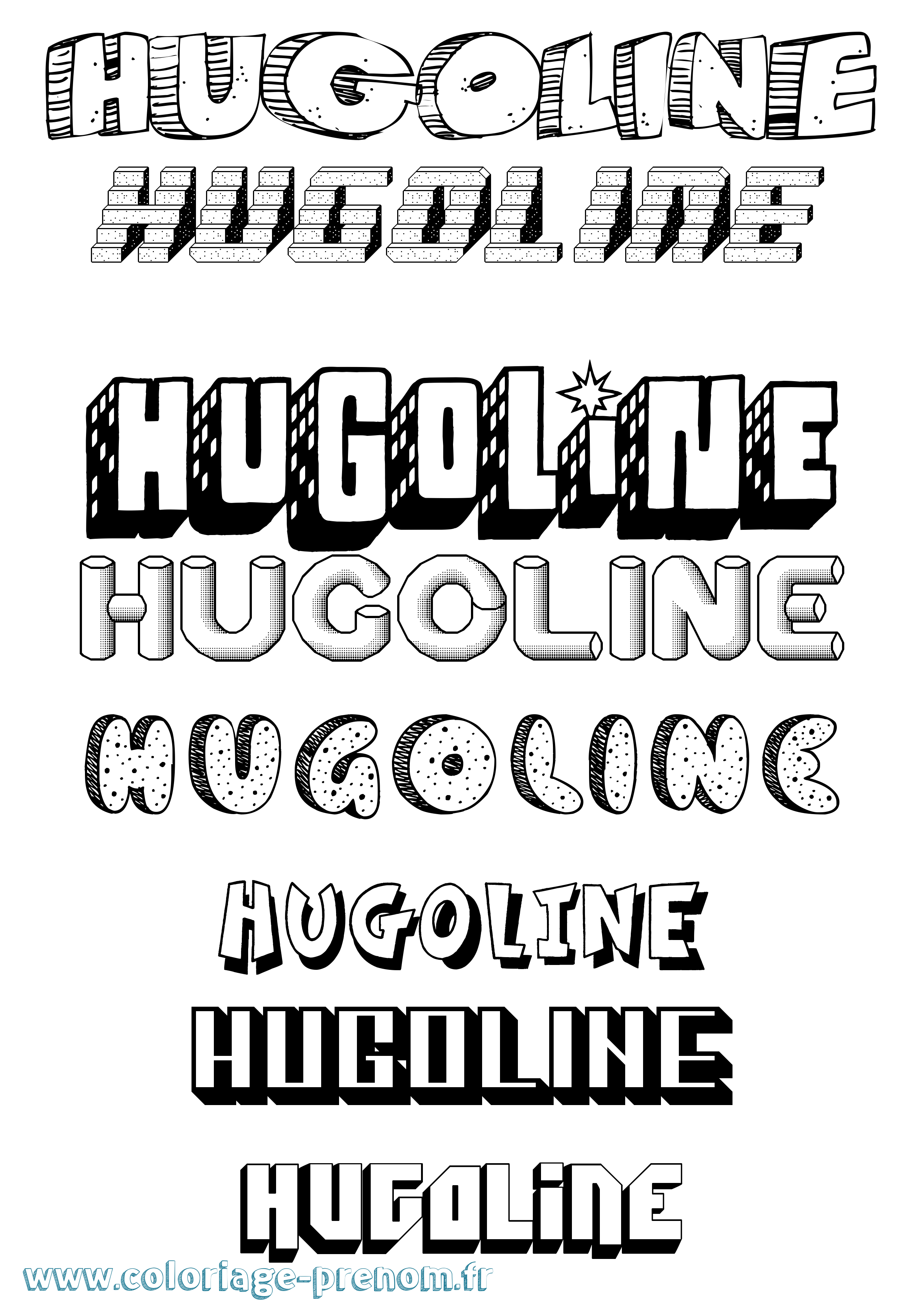 Coloriage prénom Hugoline Effet 3D