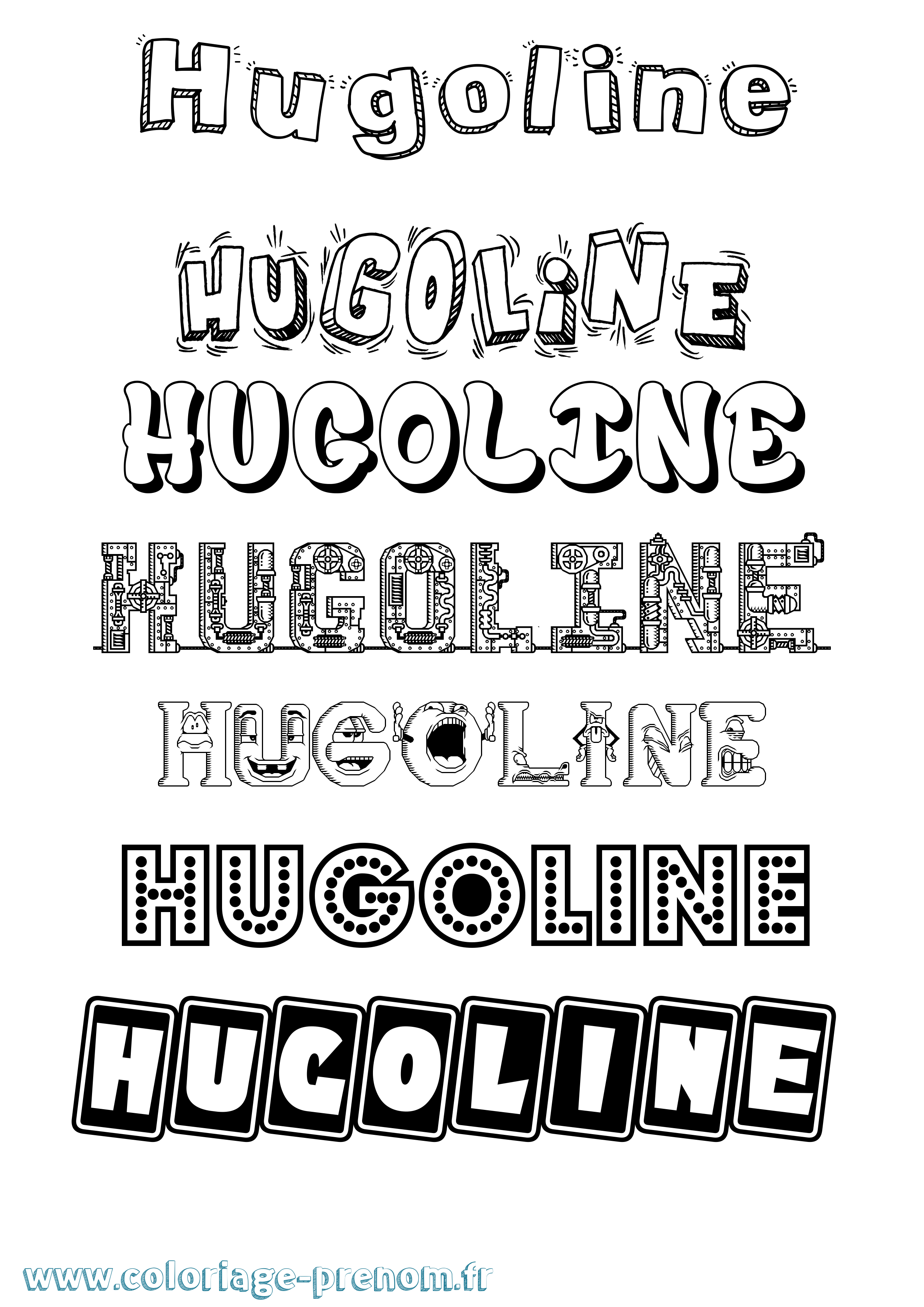 Coloriage prénom Hugoline Fun