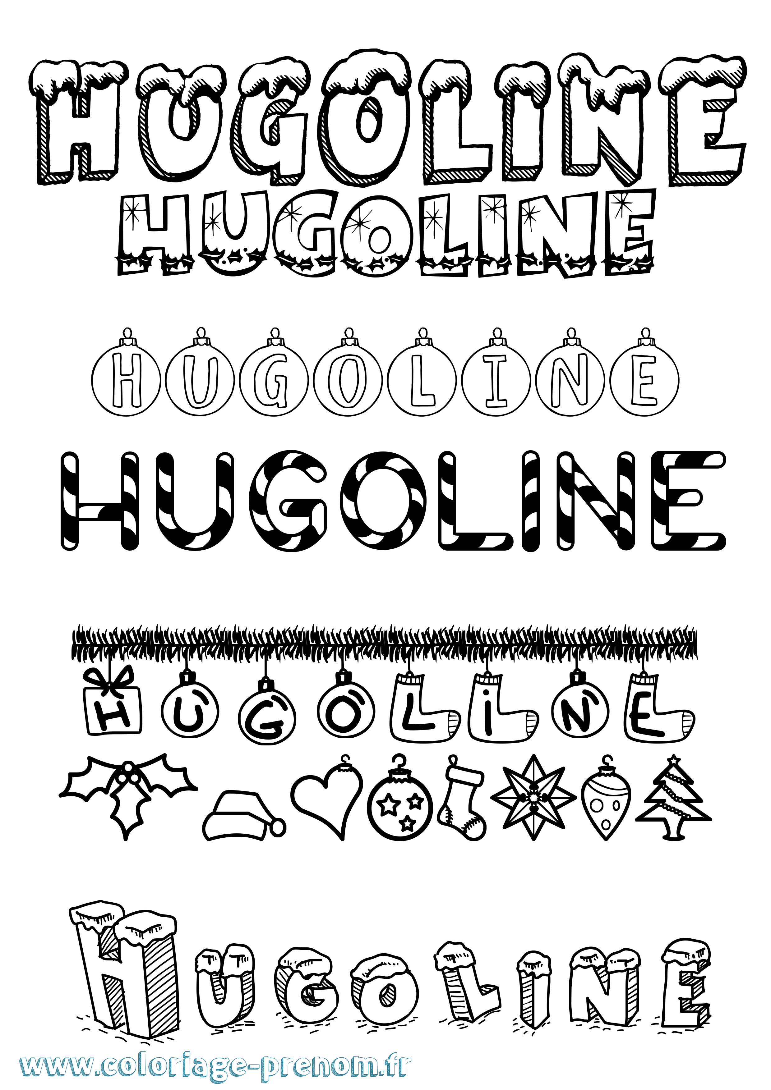 Coloriage prénom Hugoline Noël