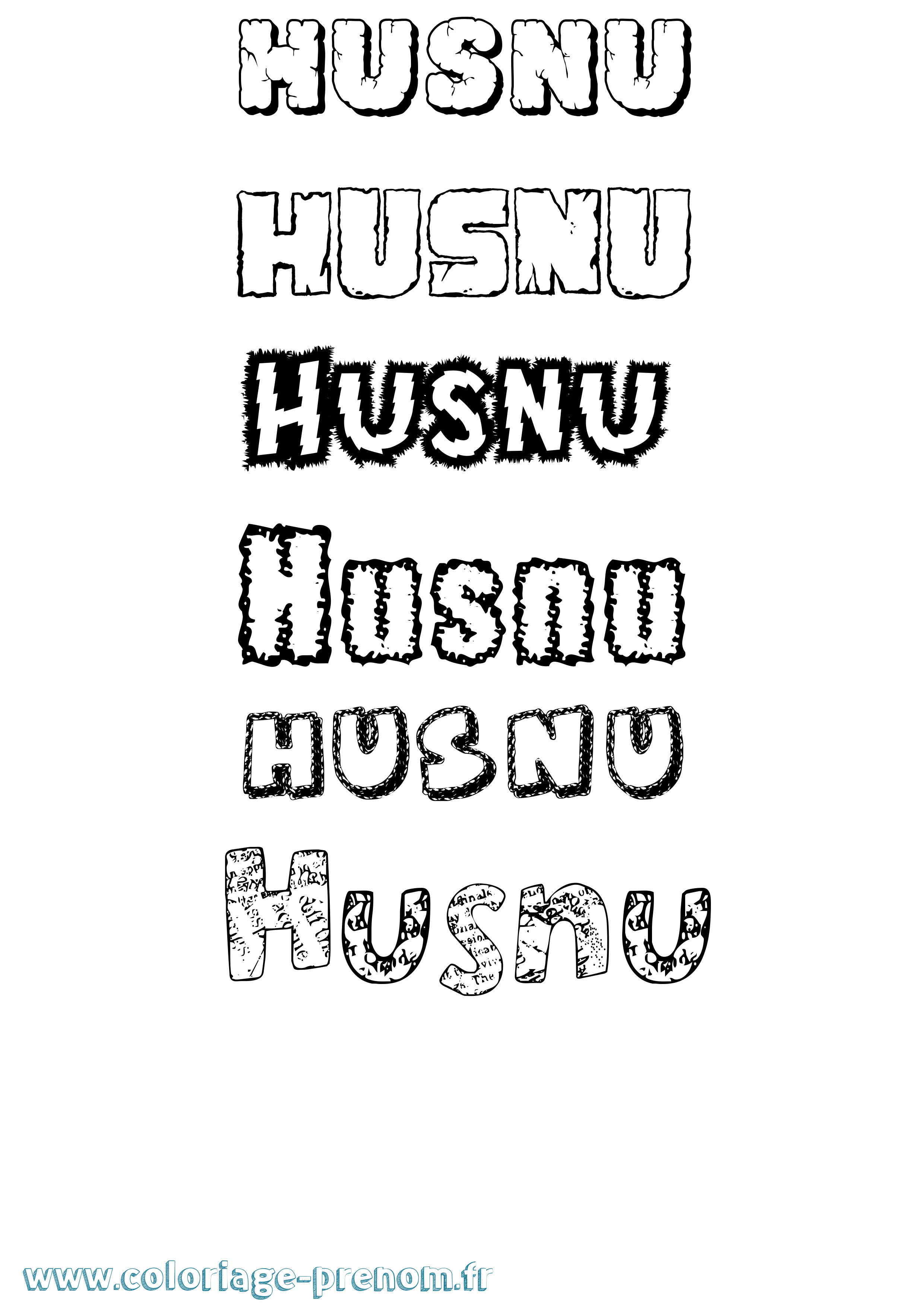 Coloriage prénom Husnu Destructuré