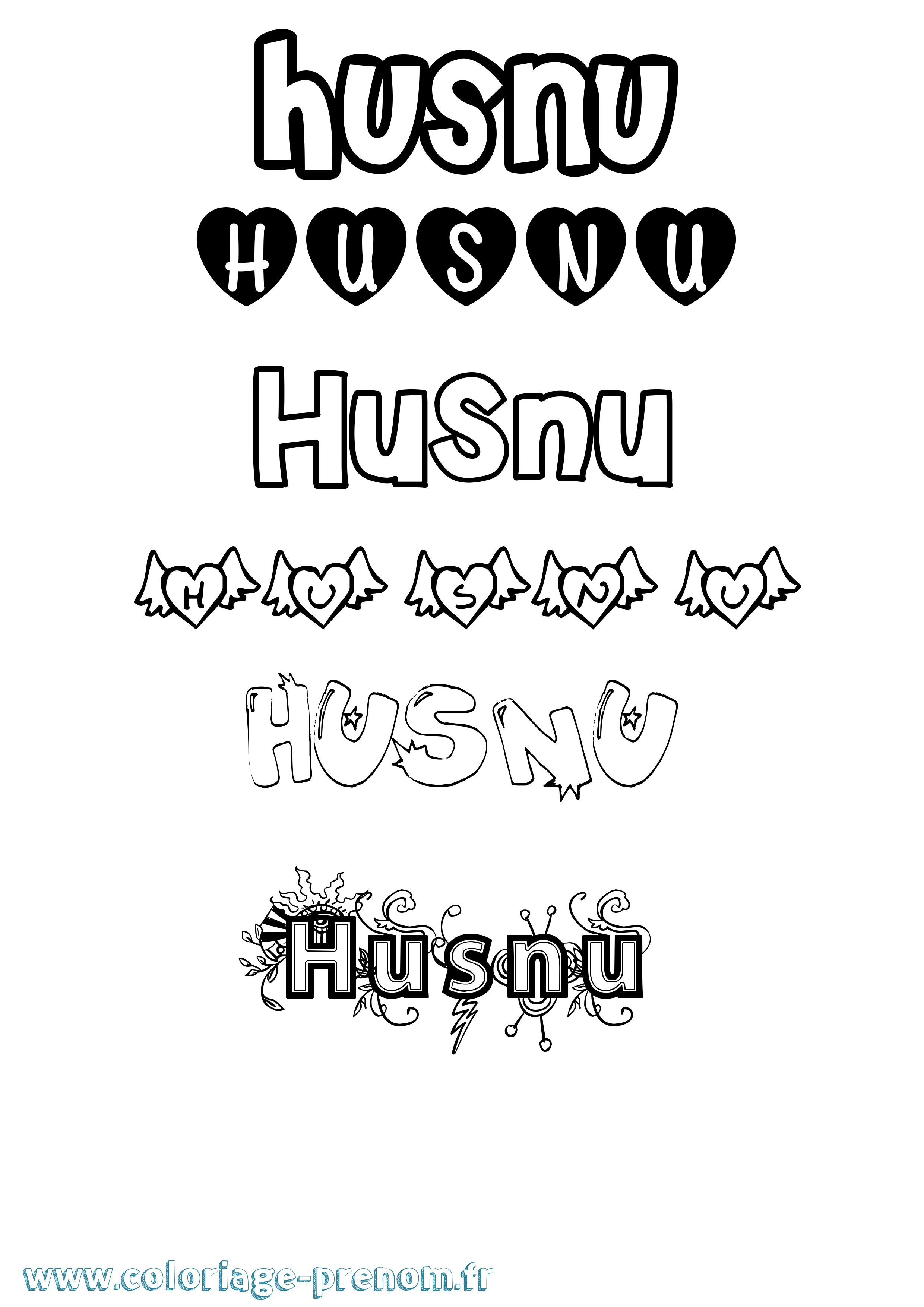 Coloriage prénom Husnu Girly