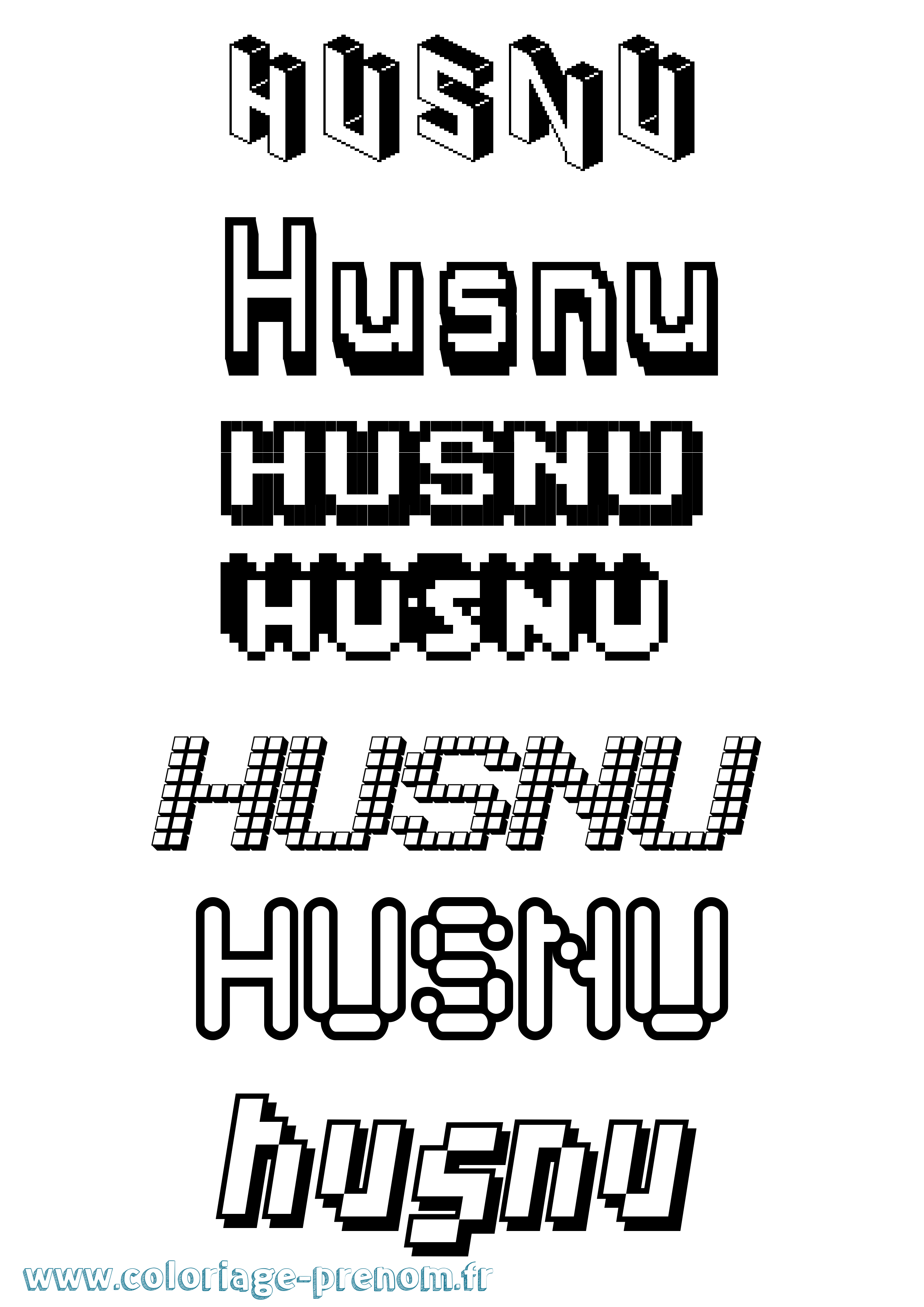 Coloriage prénom Husnu Pixel