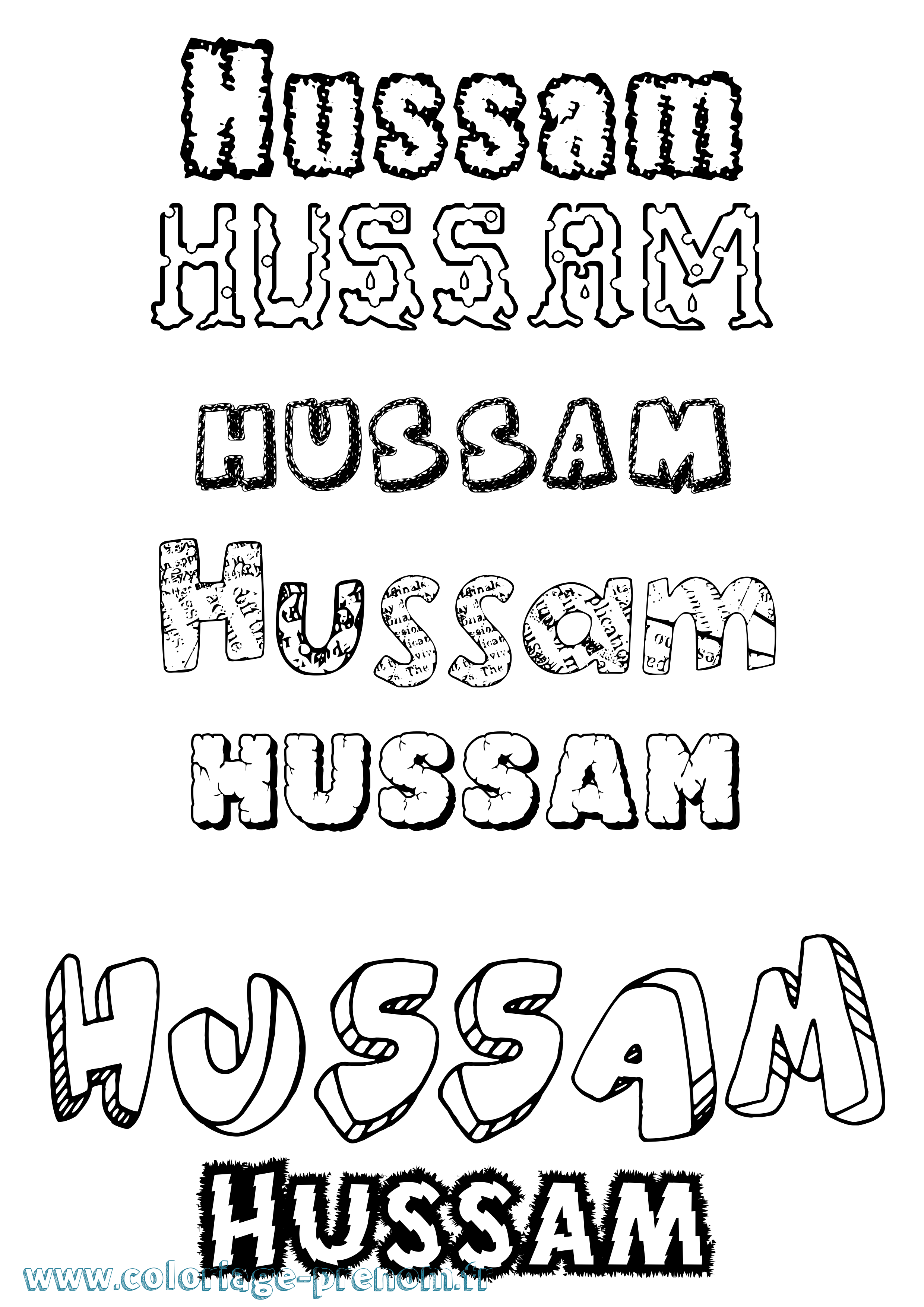 Coloriage prénom Hussam Destructuré
