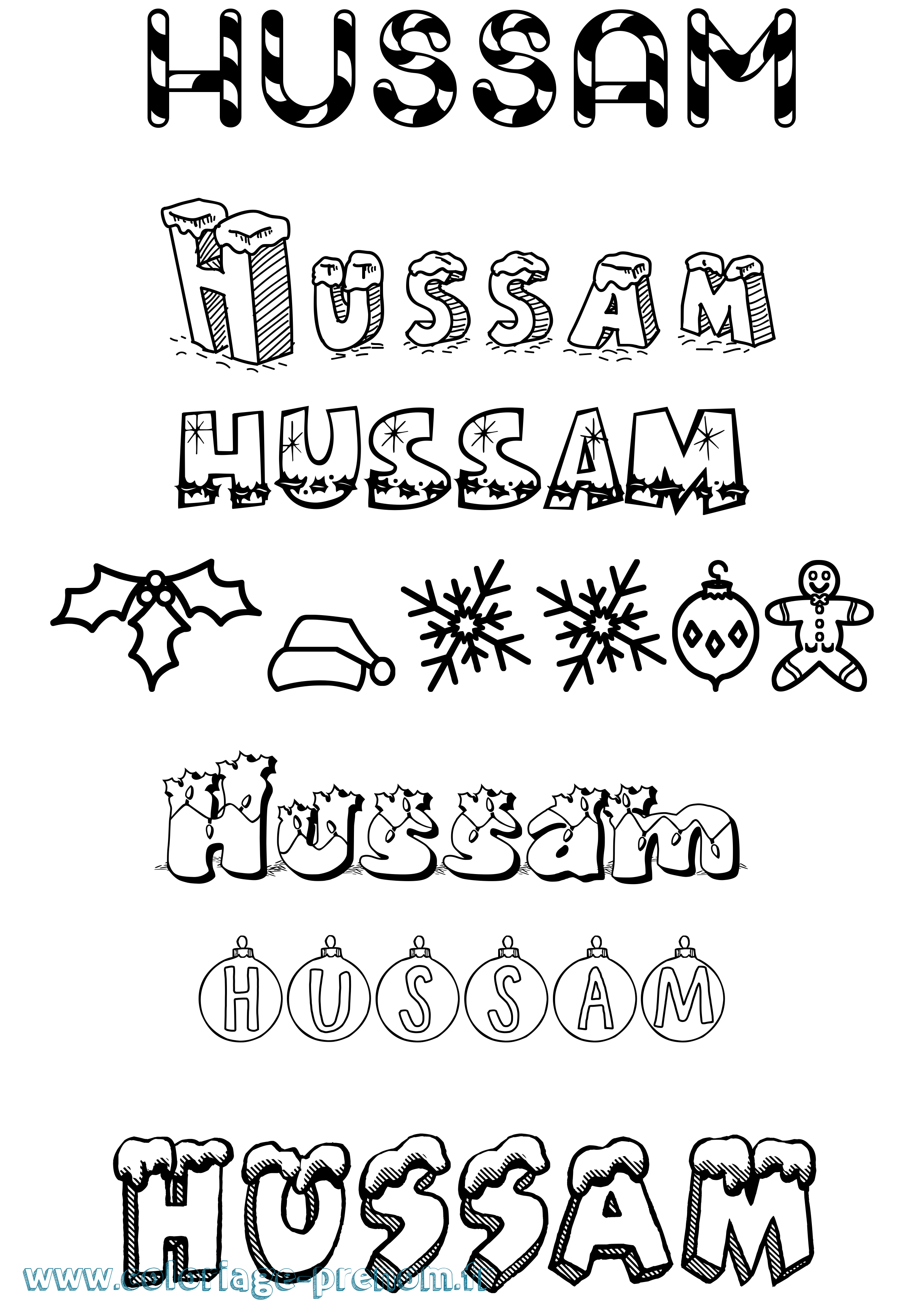 Coloriage prénom Hussam Noël