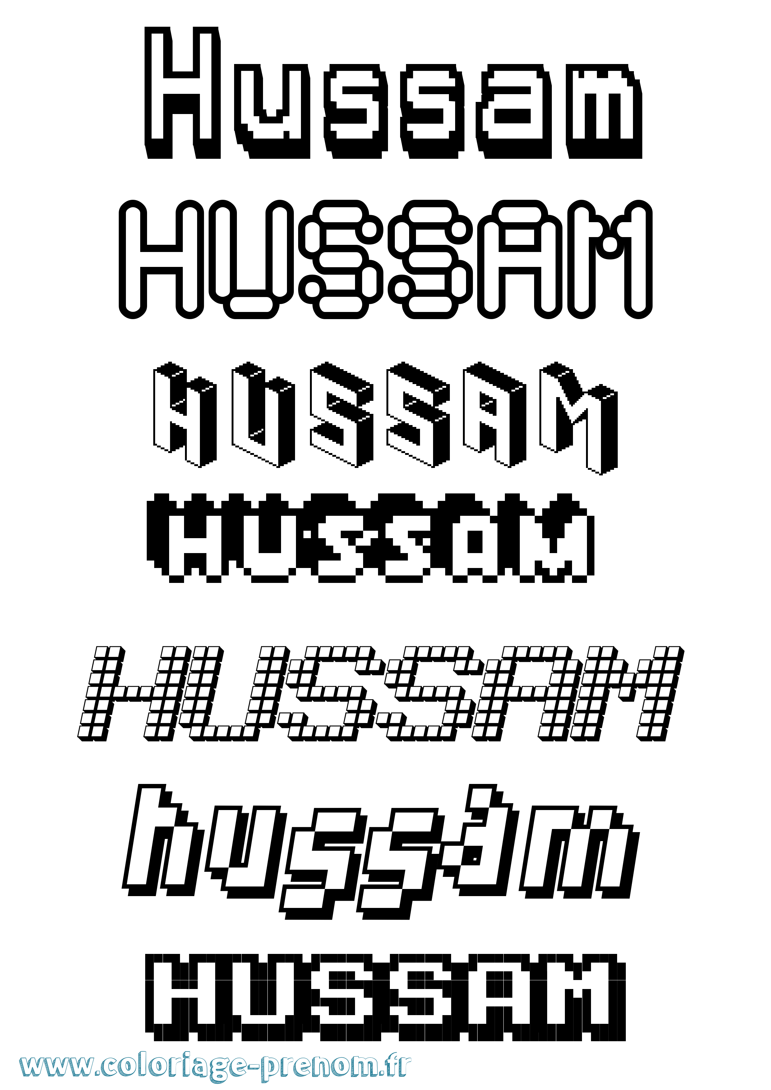 Coloriage prénom Hussam Pixel