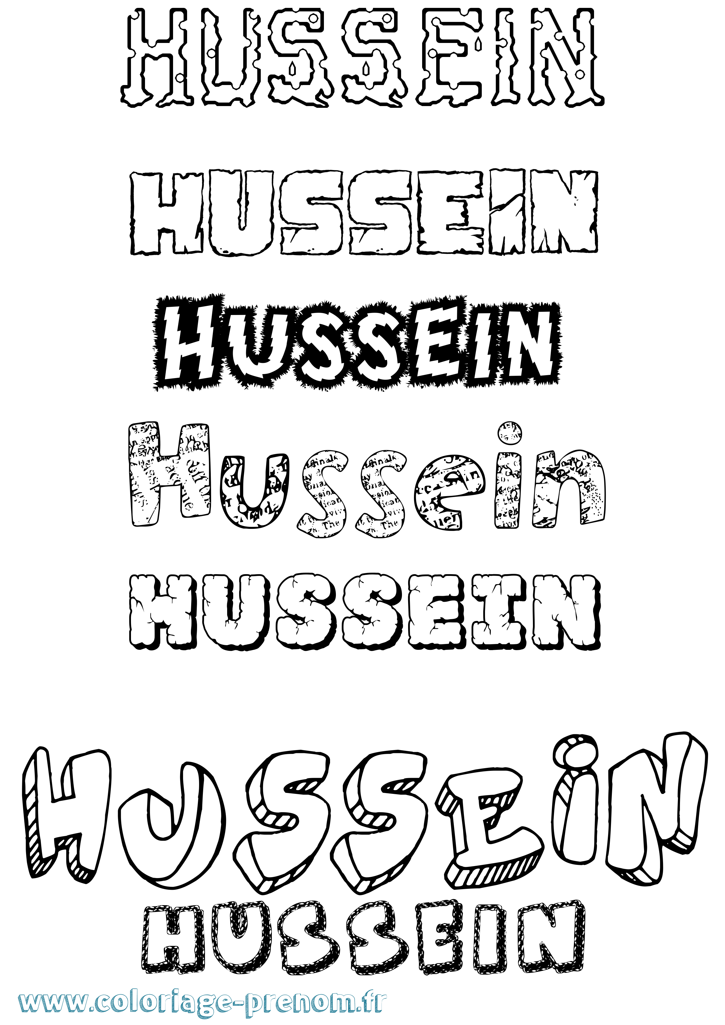 Coloriage prénom Hussein Destructuré