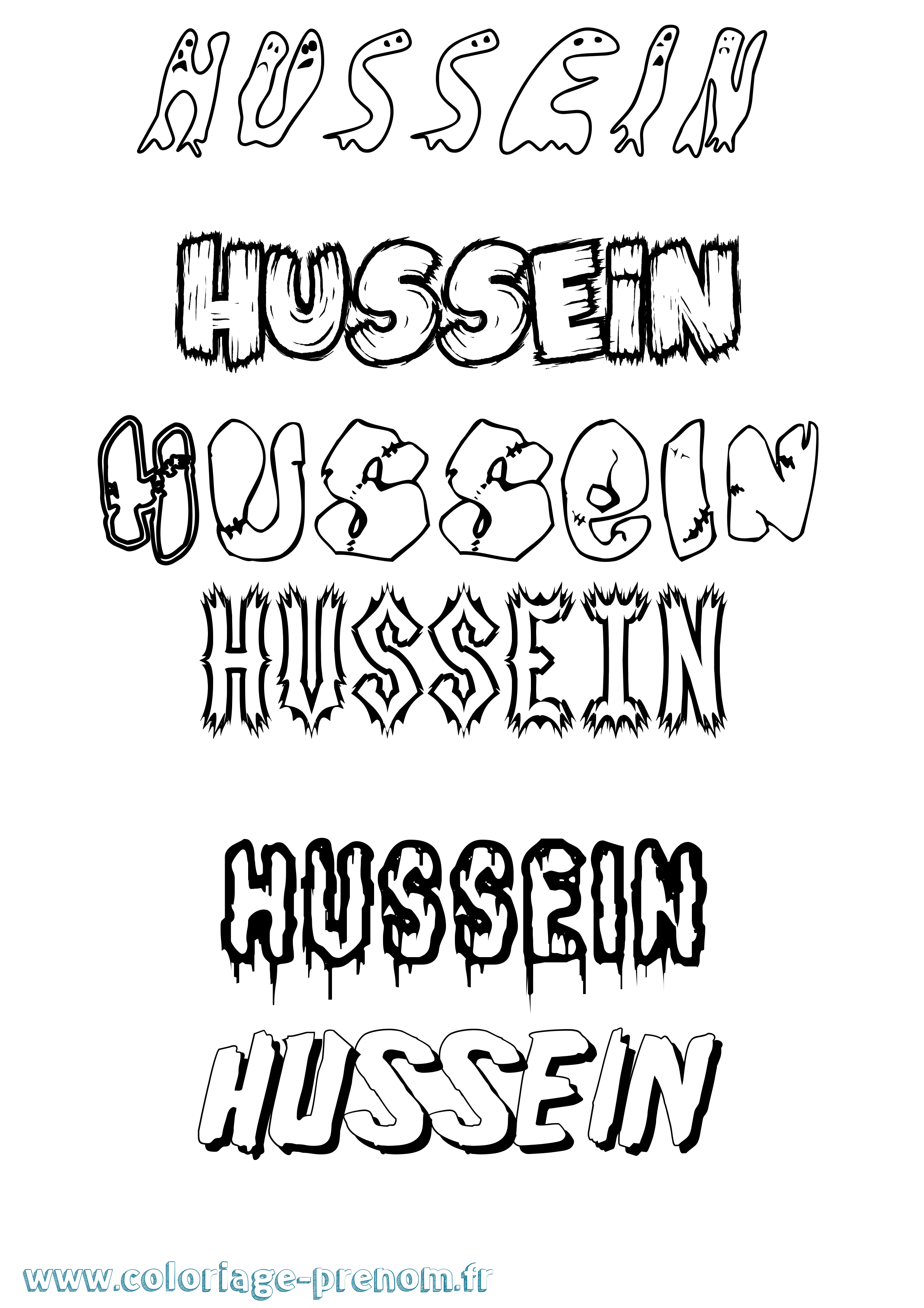 Coloriage prénom Hussein Frisson