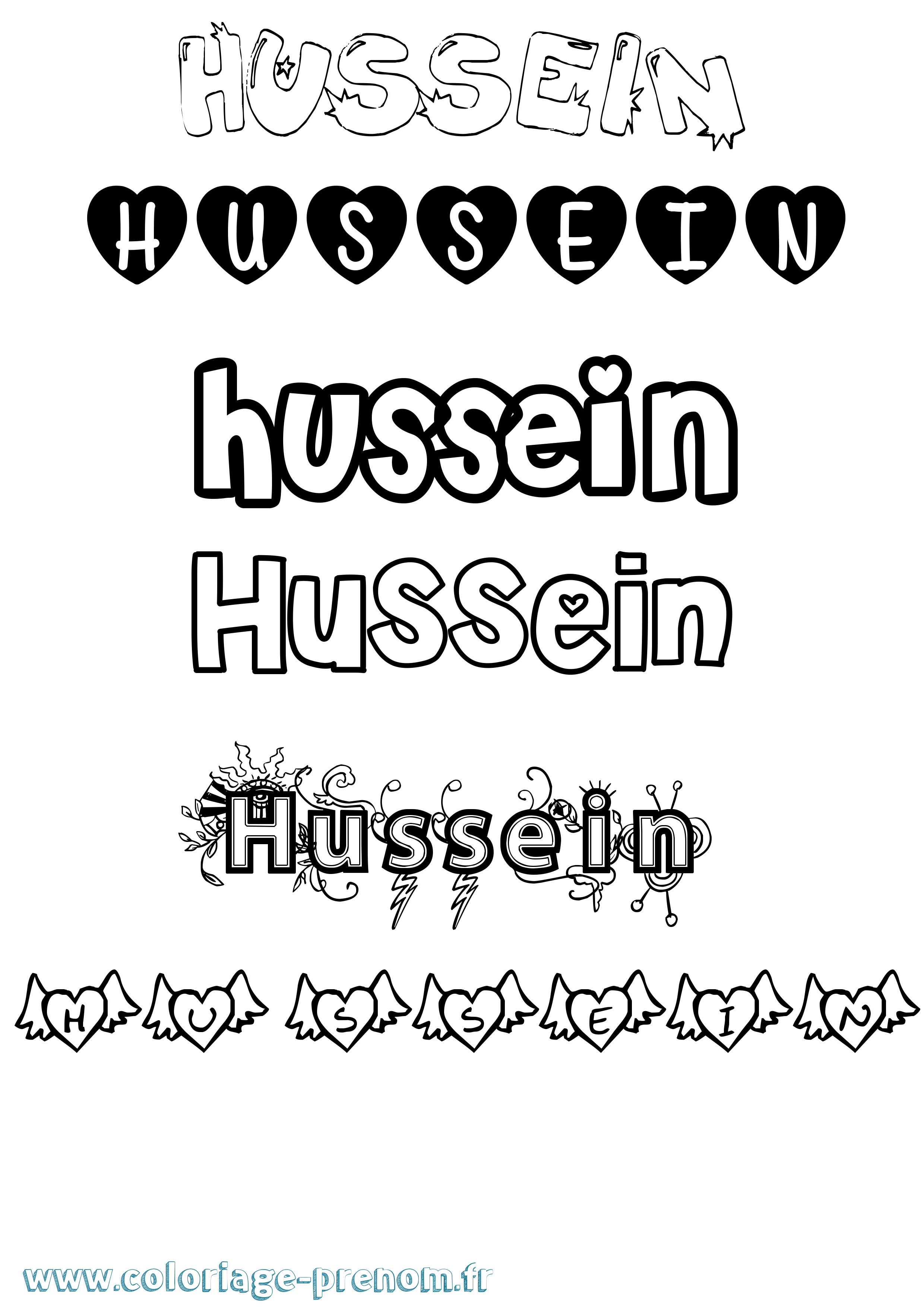 Coloriage prénom Hussein Girly