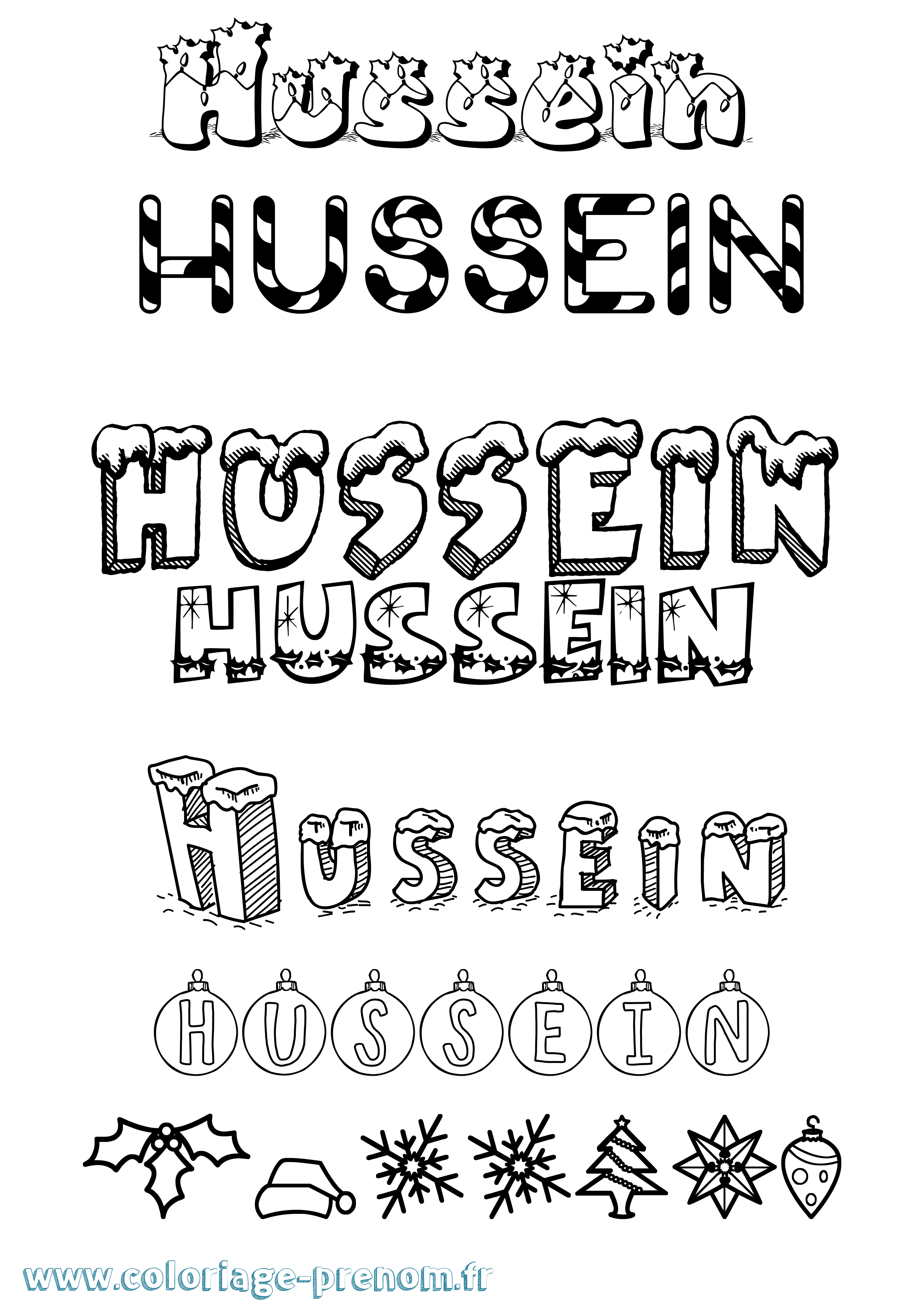 Coloriage prénom Hussein Noël