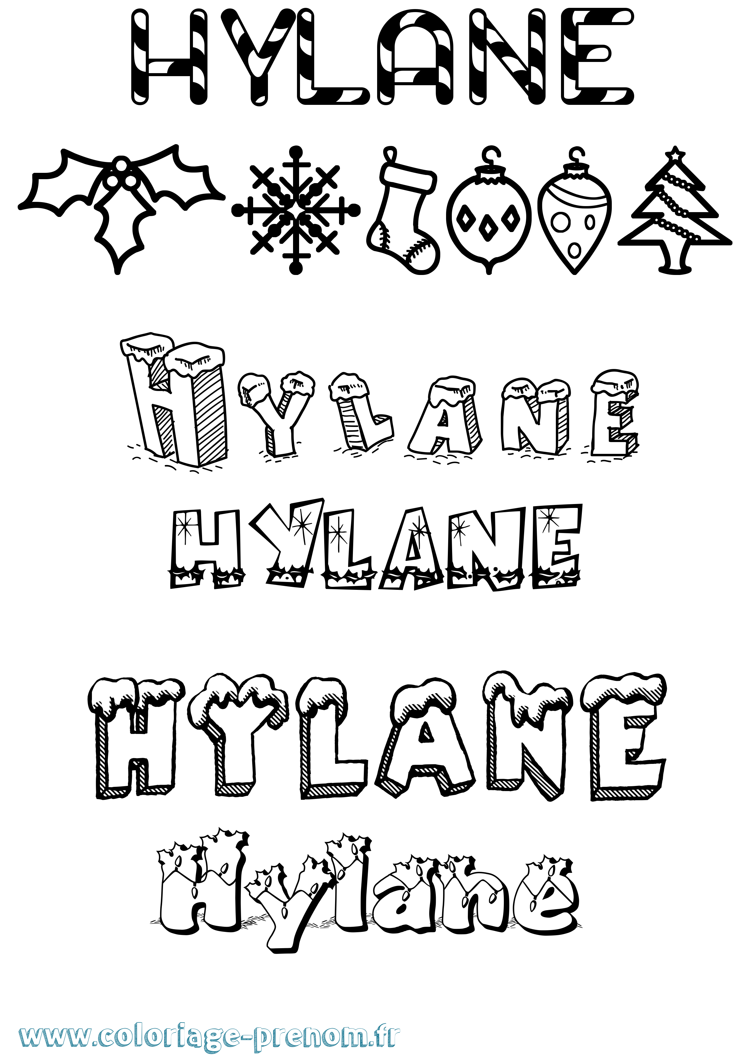Coloriage prénom Hylane Noël