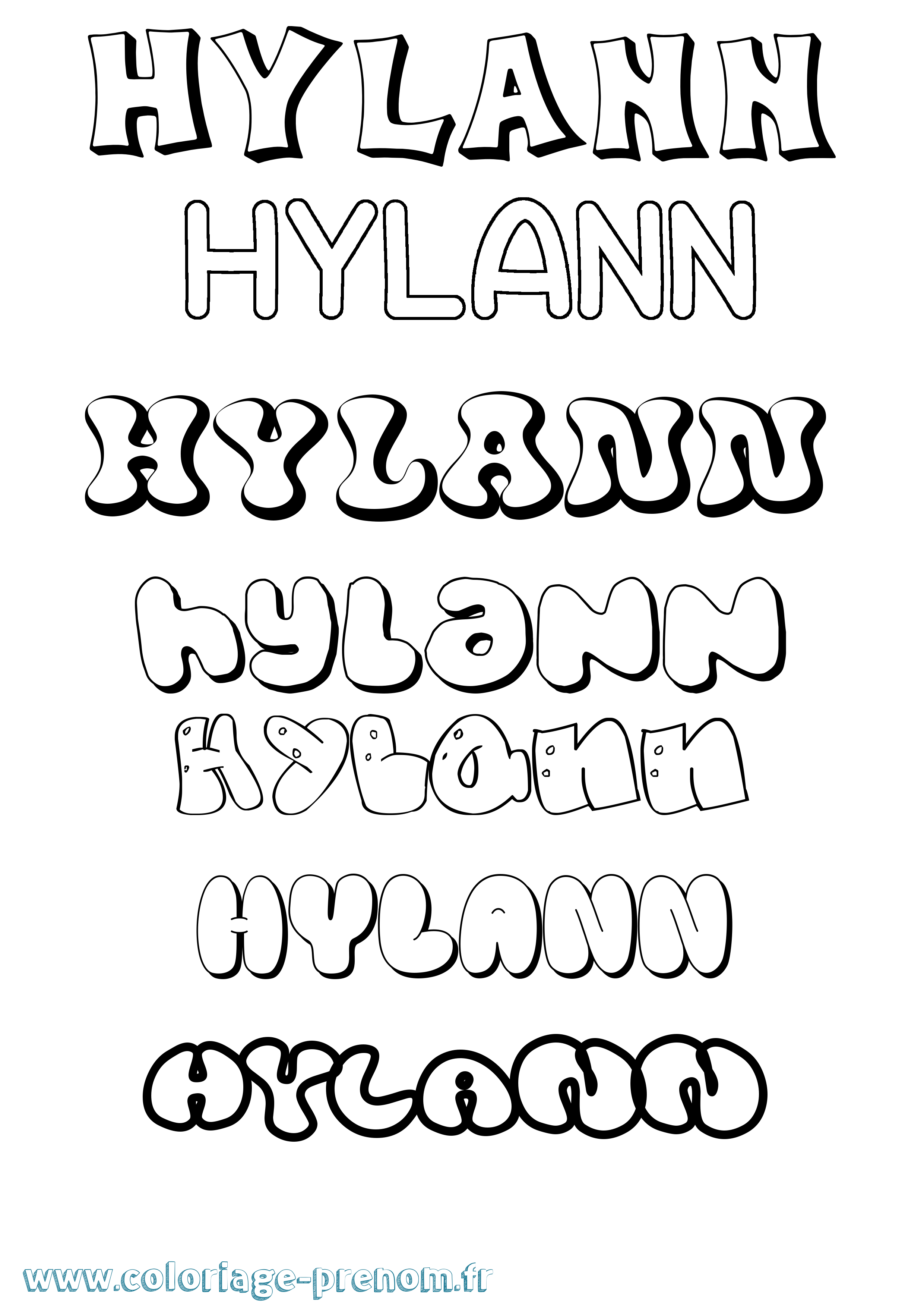Coloriage prénom Hylann Bubble