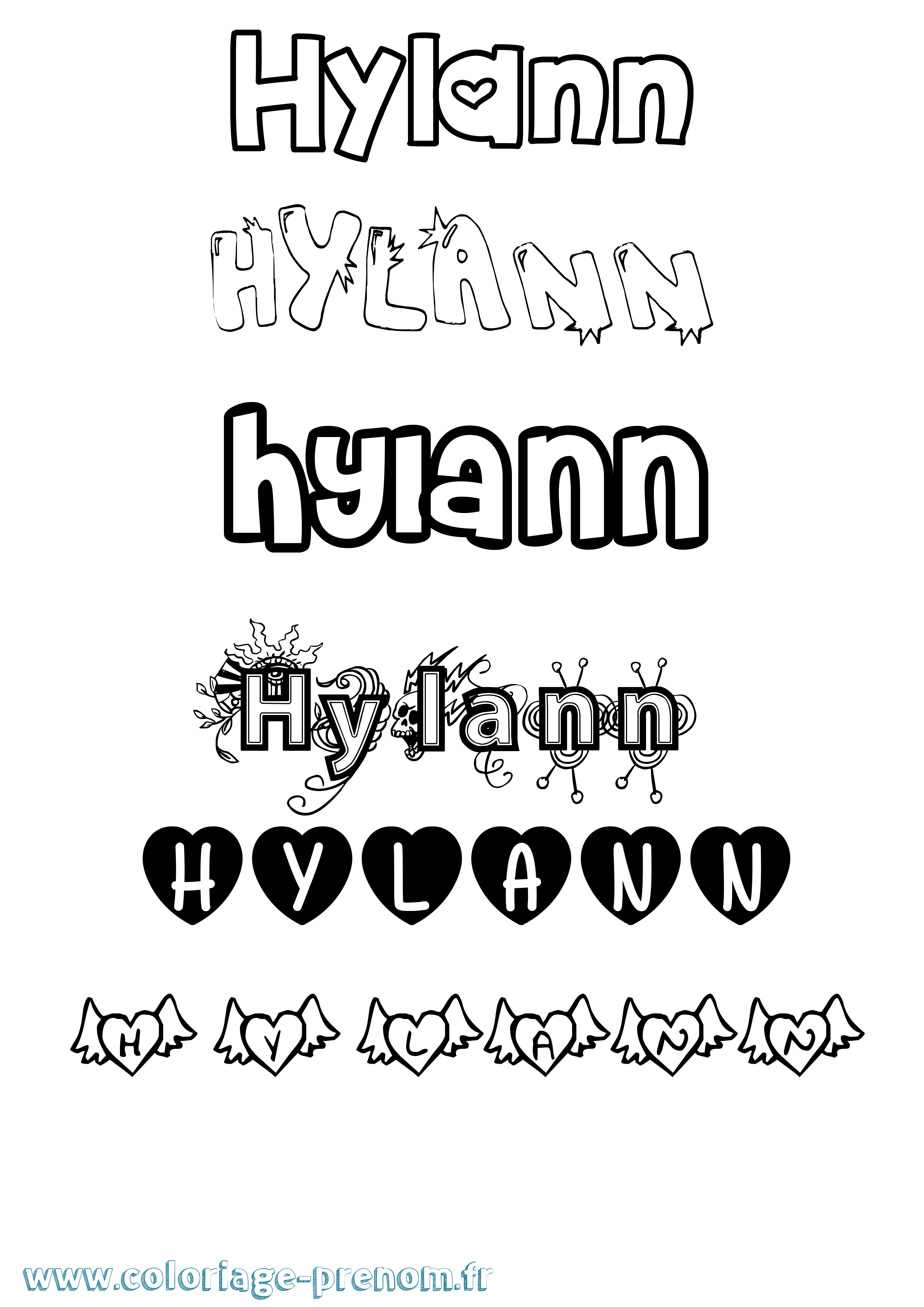 Coloriage prénom Hylann Girly