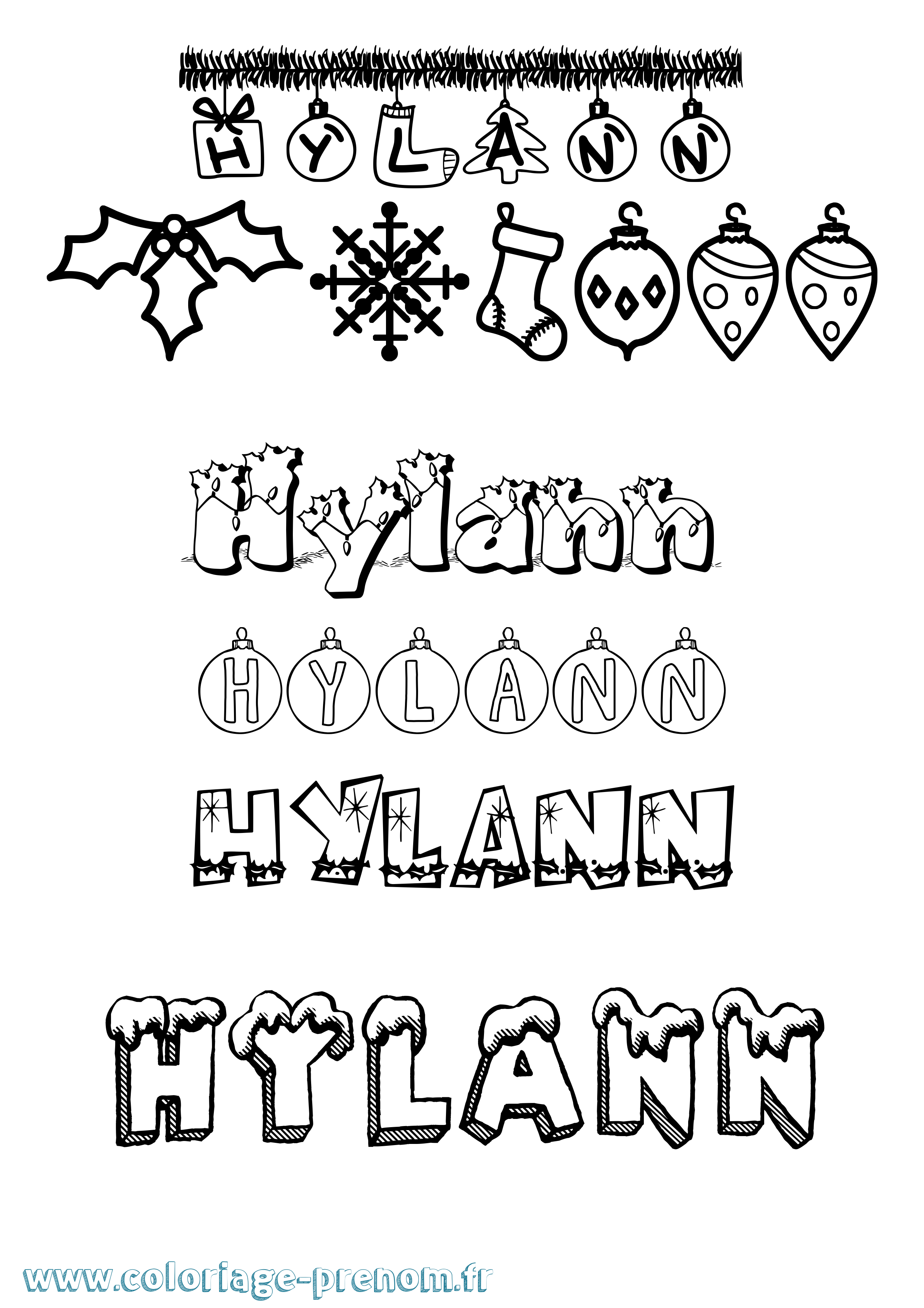 Coloriage prénom Hylann Noël