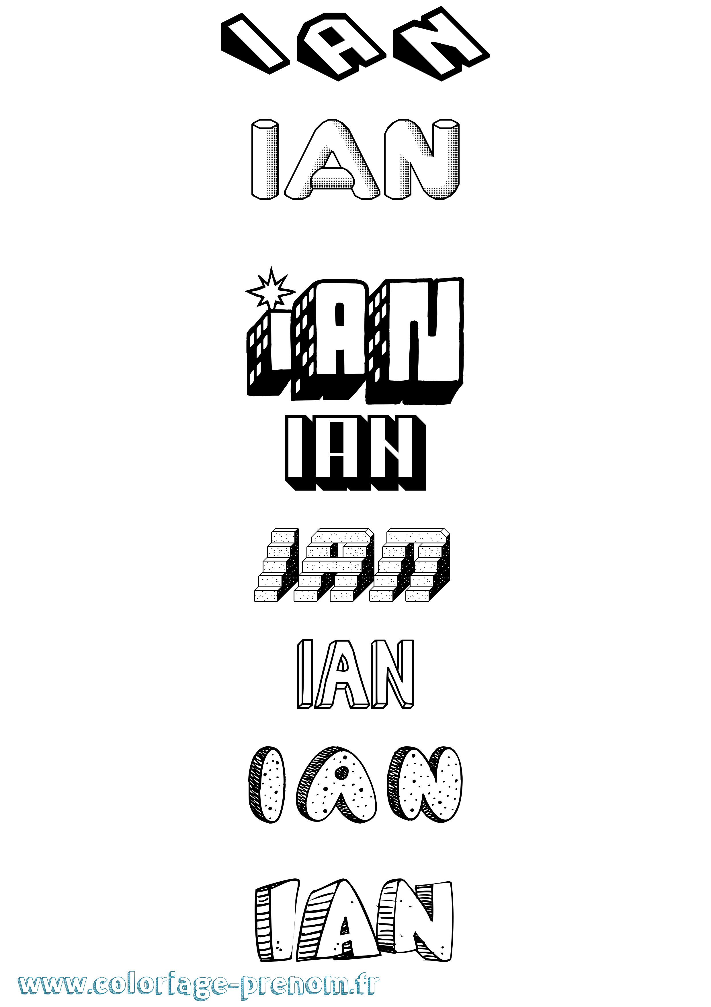 Coloriage Ian Effet 3D Coloriage prénom Ian Effet 3D