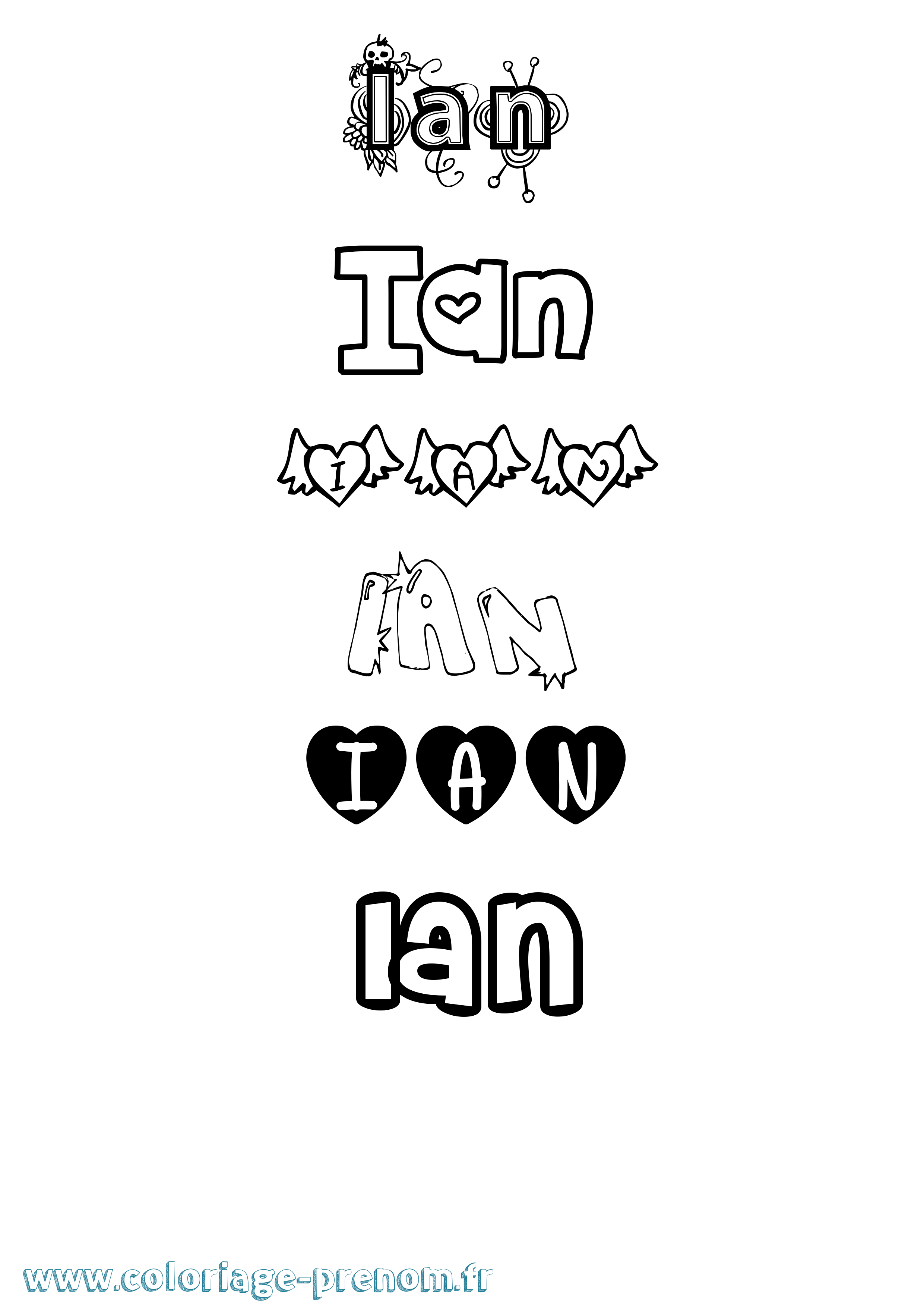 Coloriage Ian Girly Coloriage prénom Ian Girly