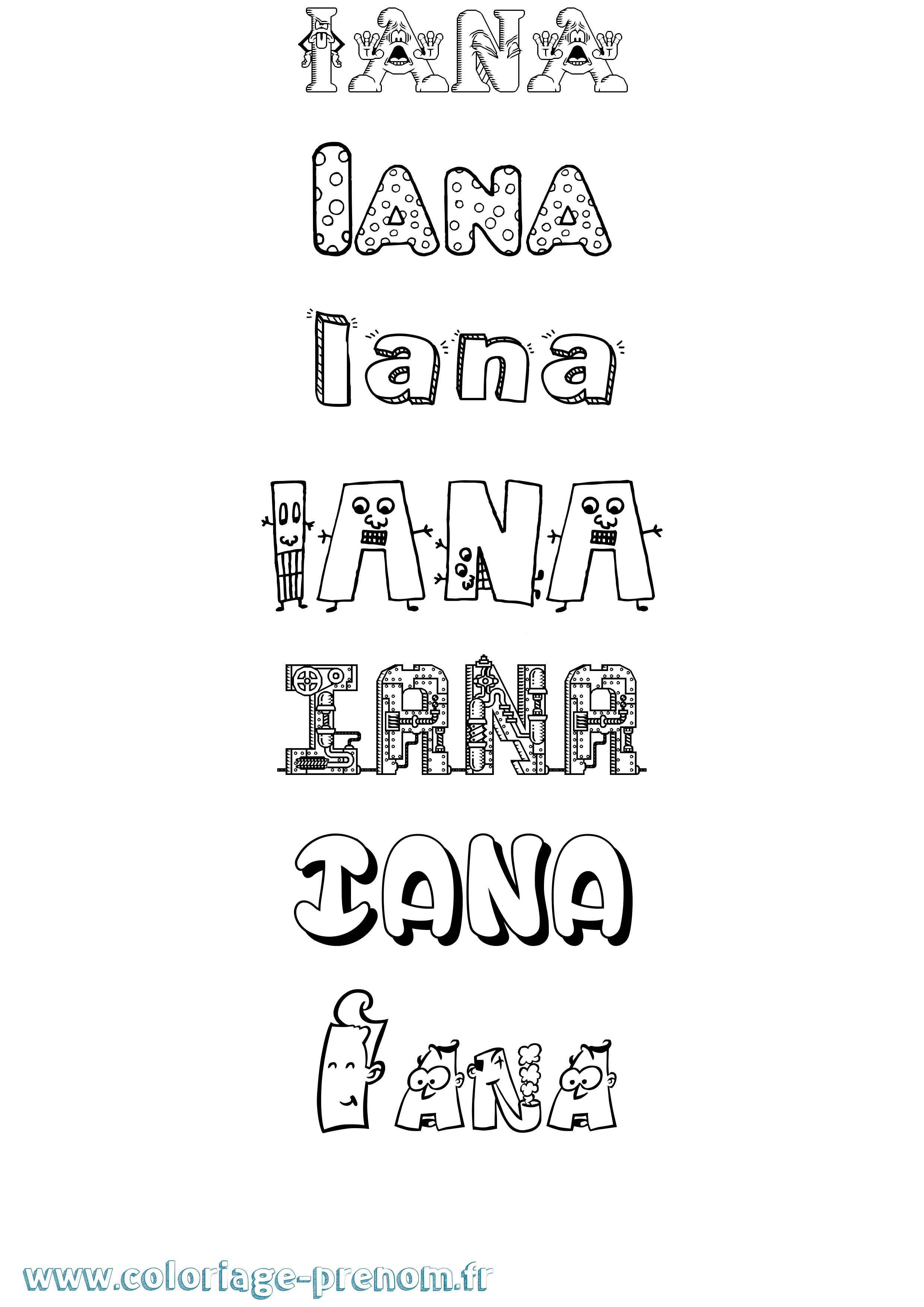 Coloriage prénom Iana Fun