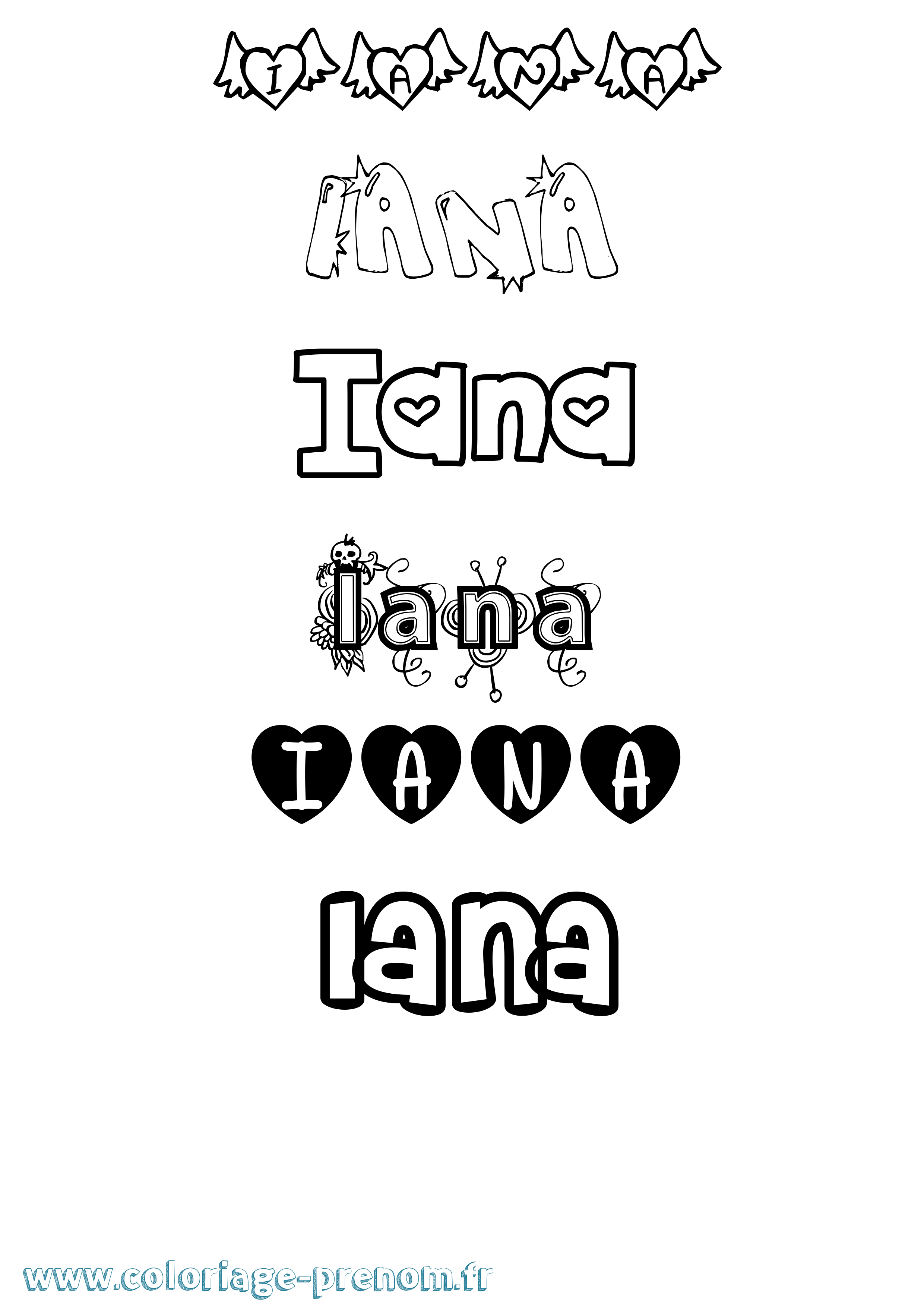 Coloriage prénom Iana Girly