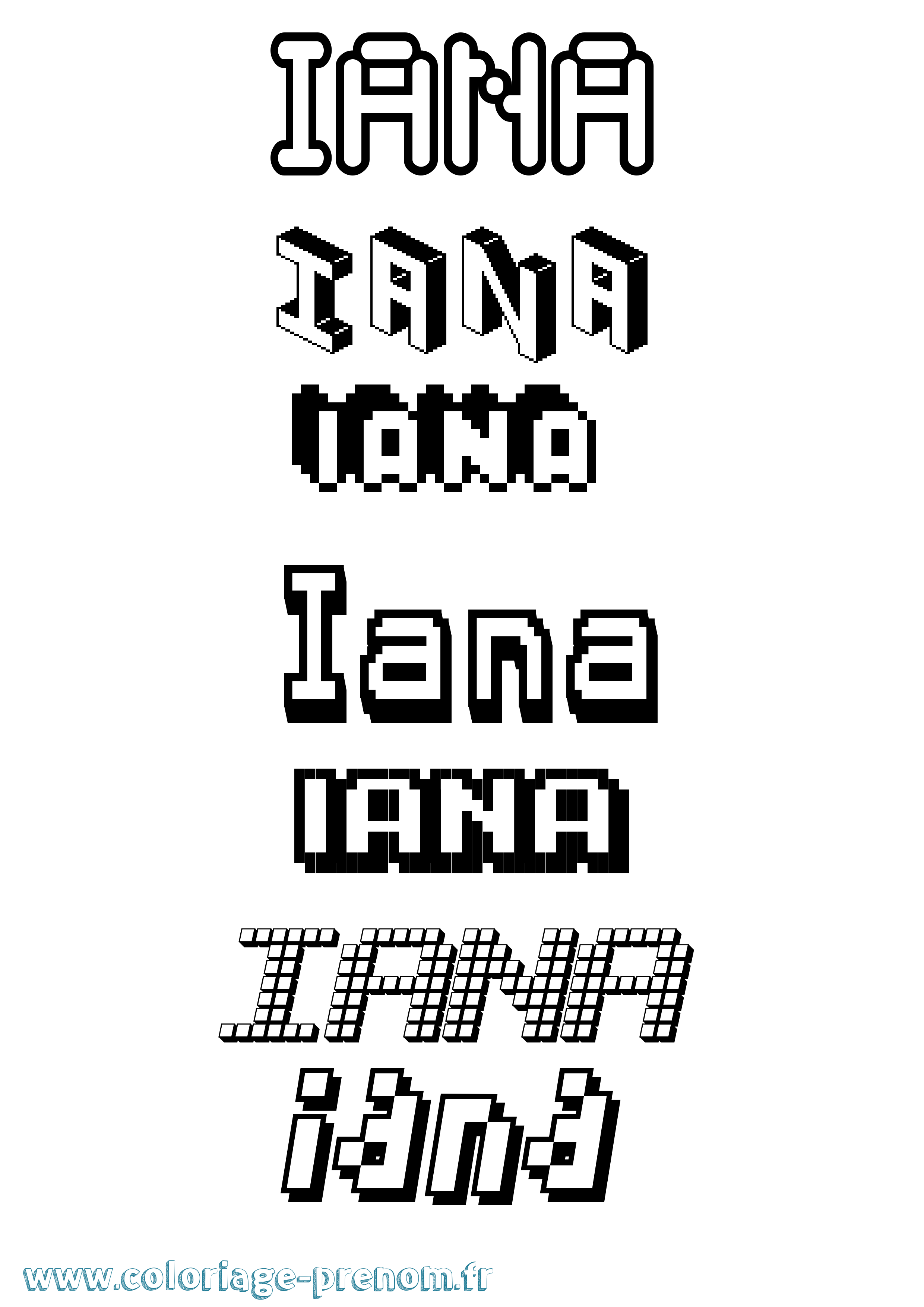 Coloriage prénom Iana Pixel