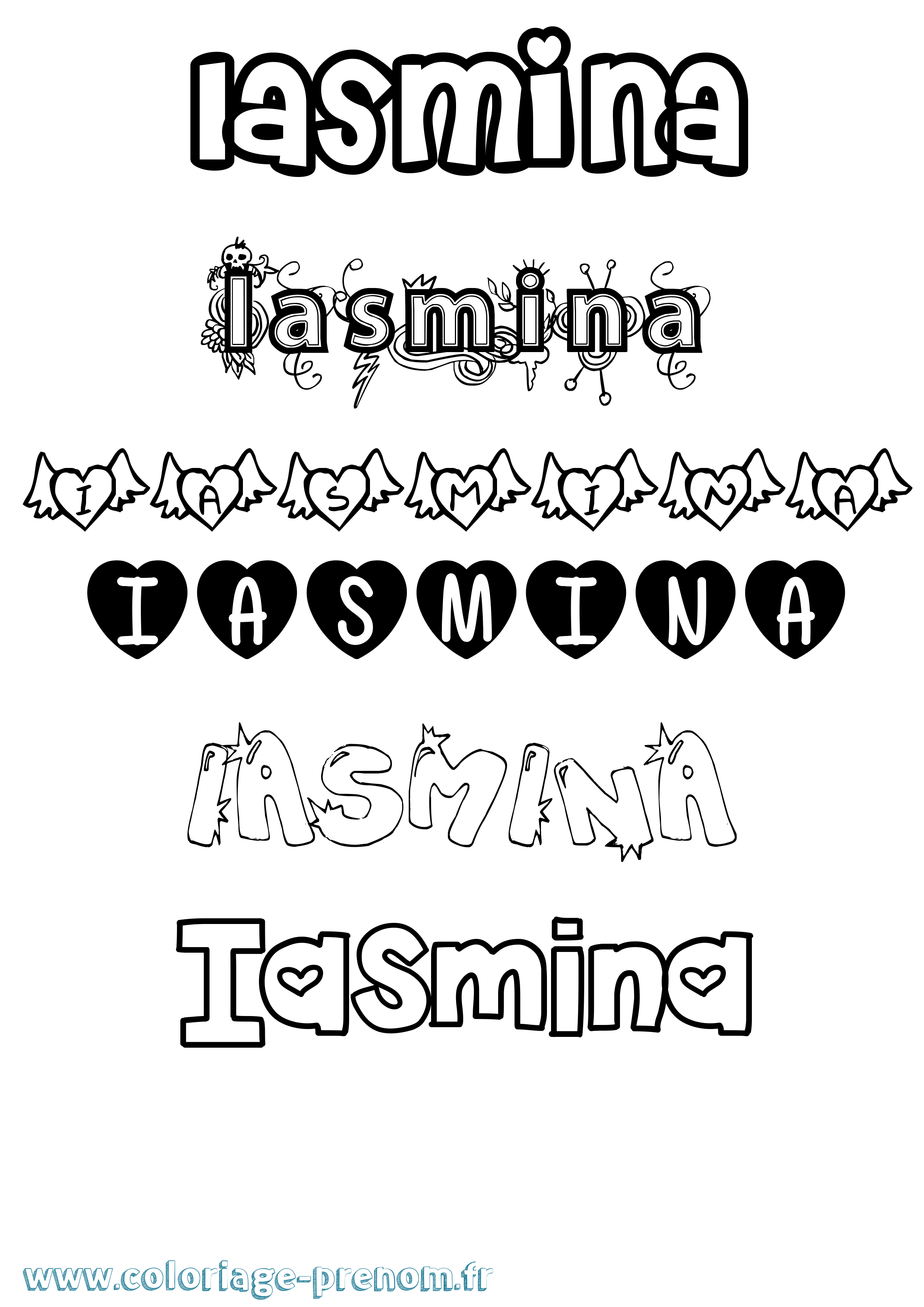 Coloriage prénom Iasmina Girly