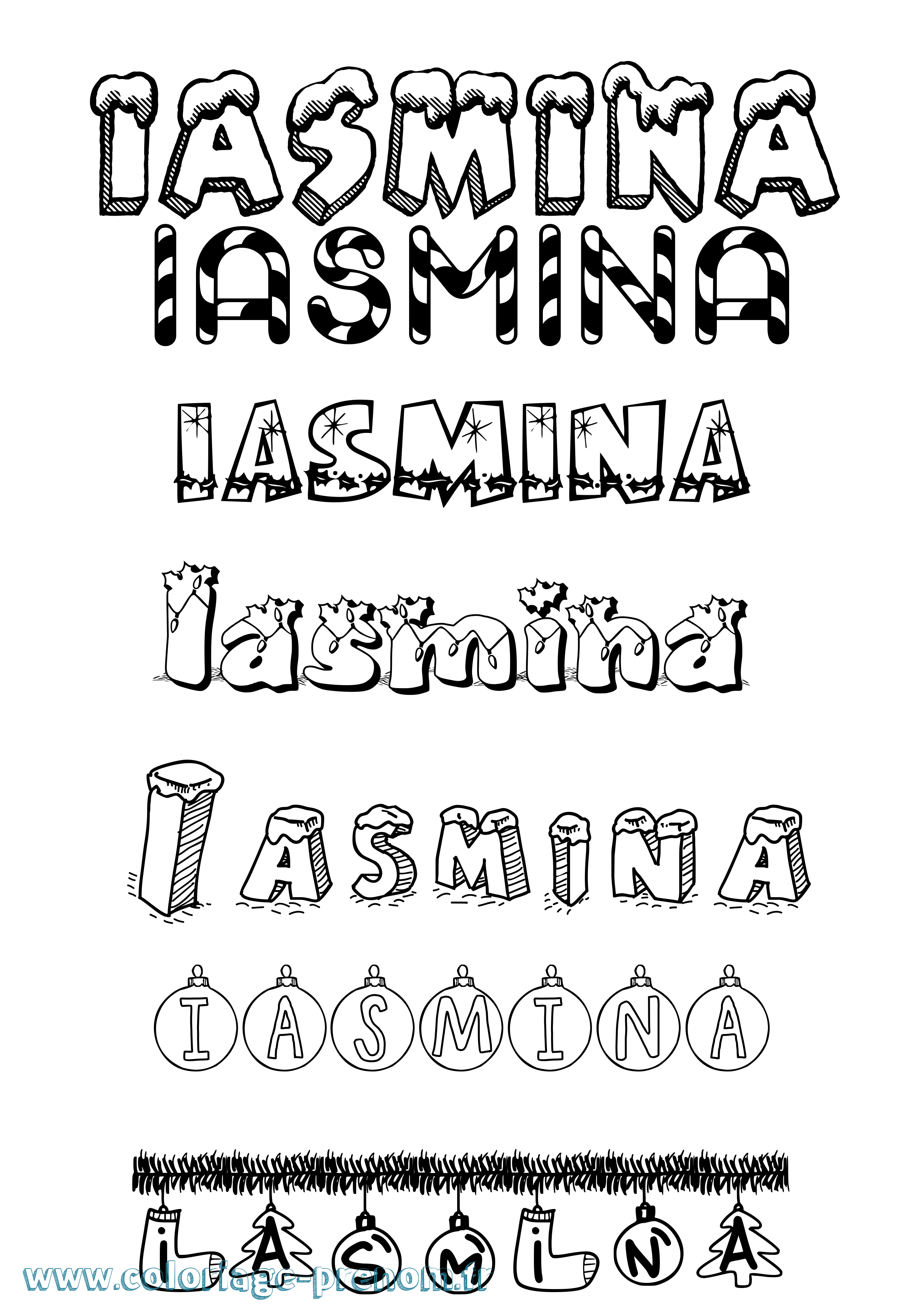 Coloriage prénom Iasmina Noël