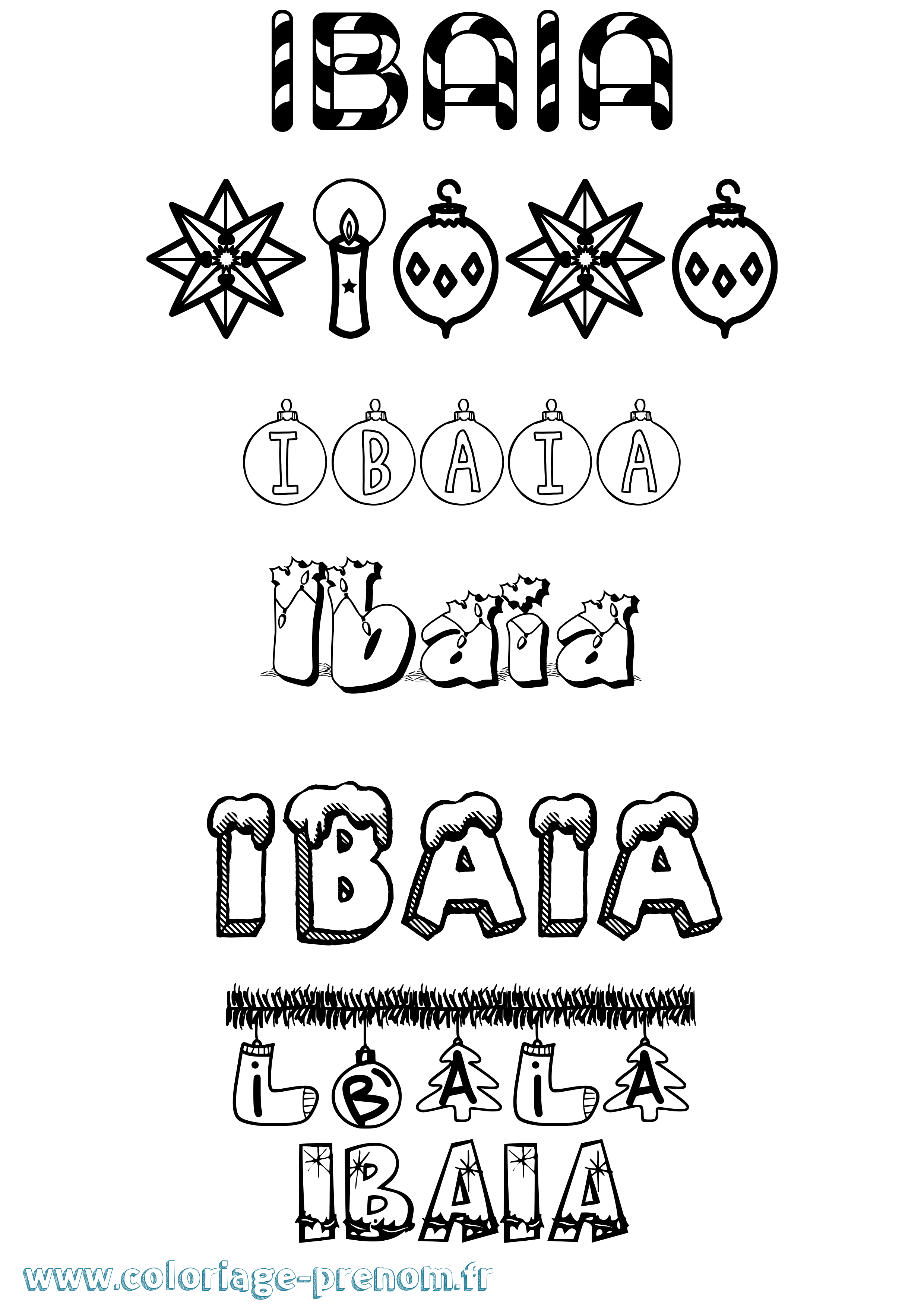 Coloriage Ibaia Noël Coloriage prénom Ibaia Noël