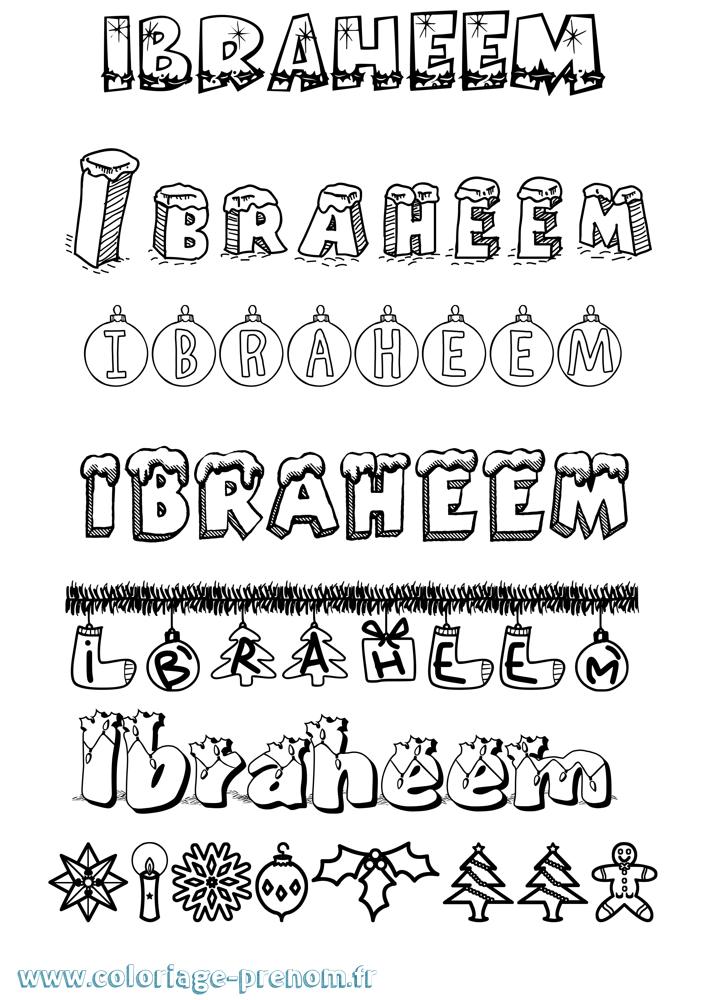 Coloriage Ibraheem Noël Coloriage prénom Ibraheem Noël