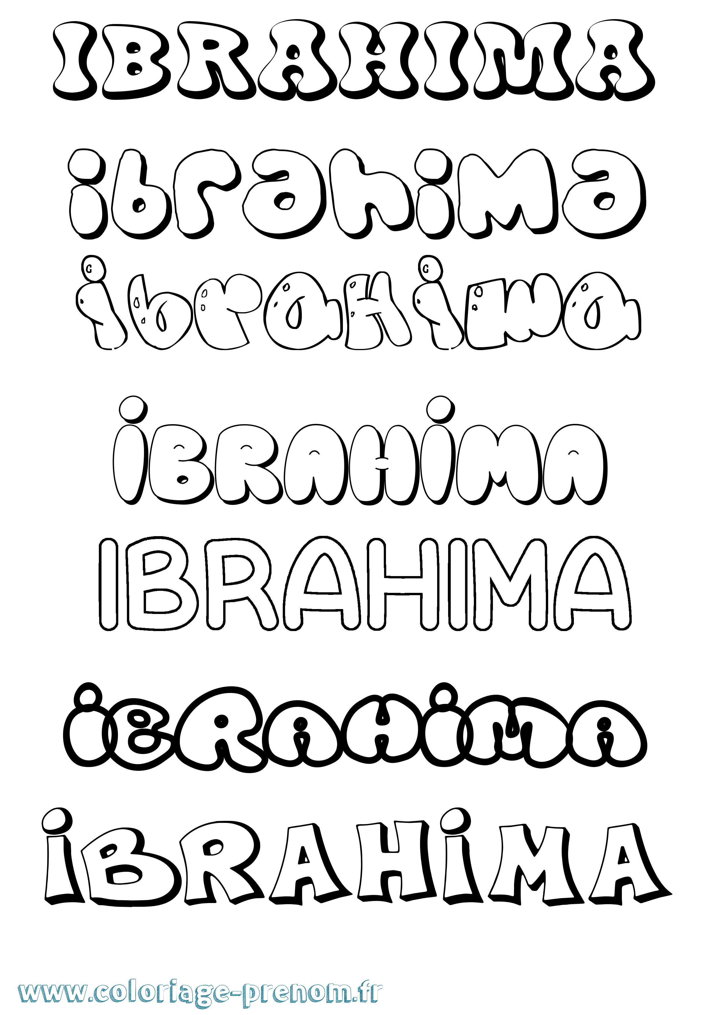 Coloriage prénom Ibrahima Bubble