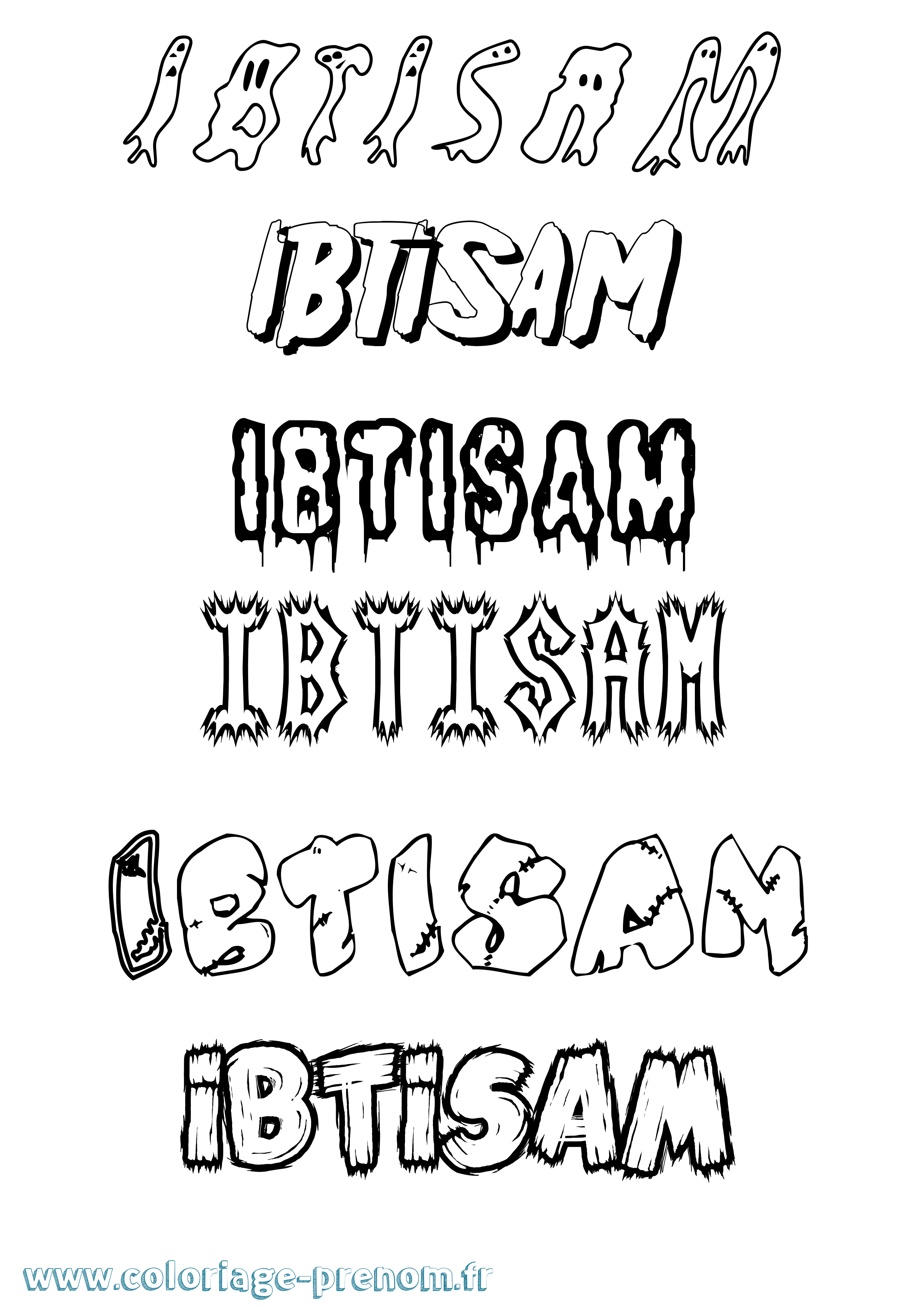 Coloriage prénom Ibtisam Frisson