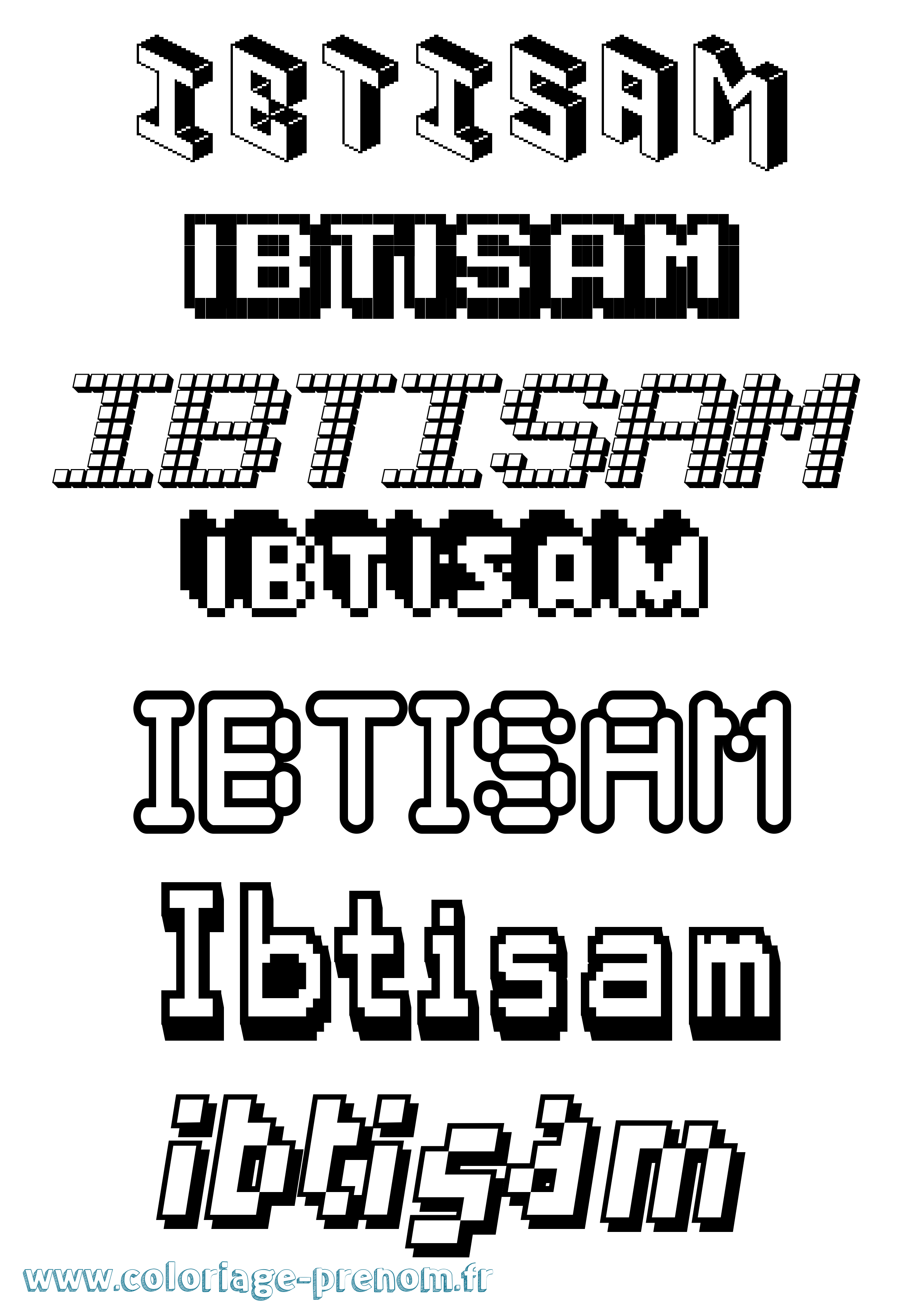 Coloriage prénom Ibtisam Pixel