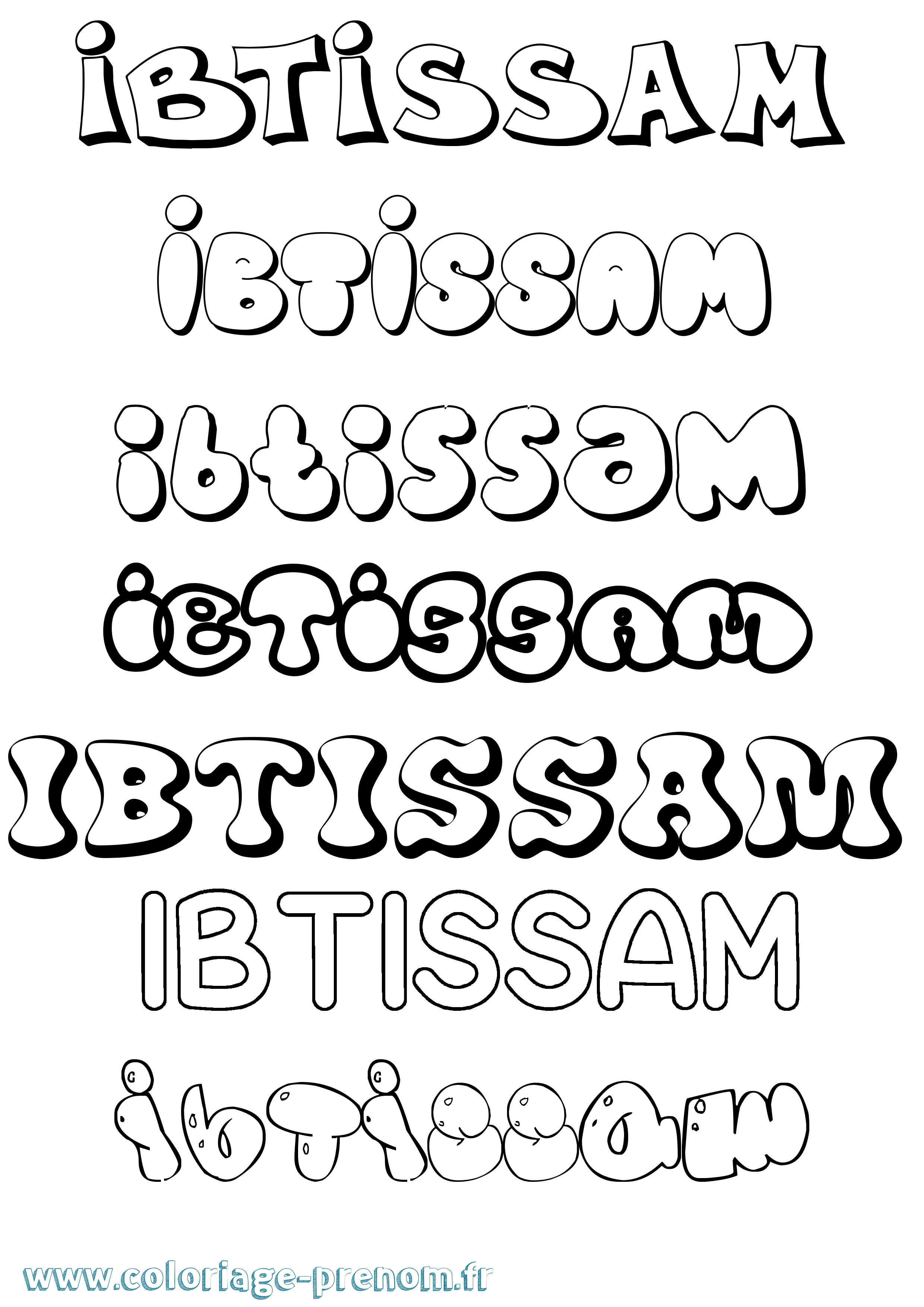 Coloriage prénom Ibtissam Bubble