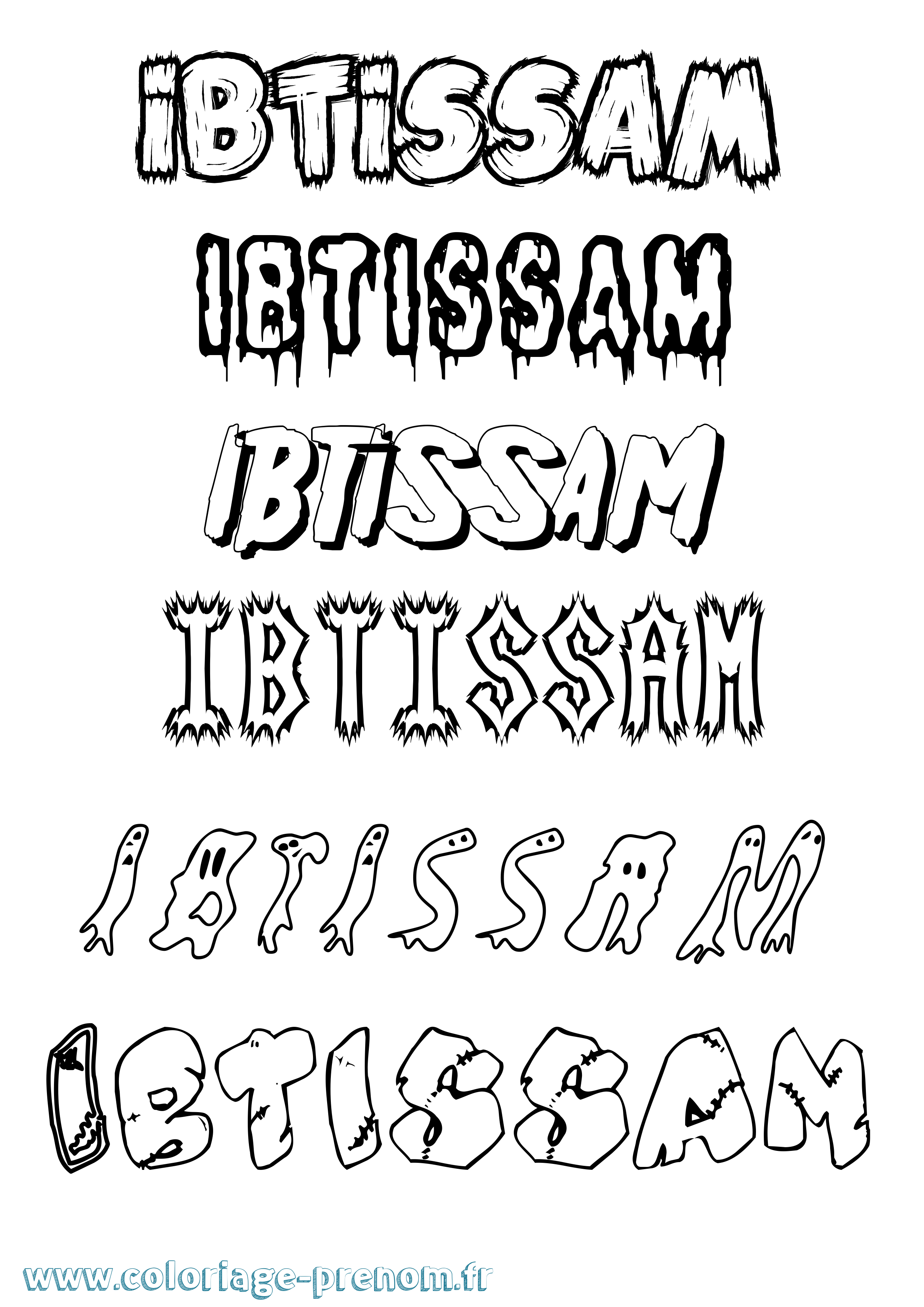 Coloriage prénom Ibtissam Frisson