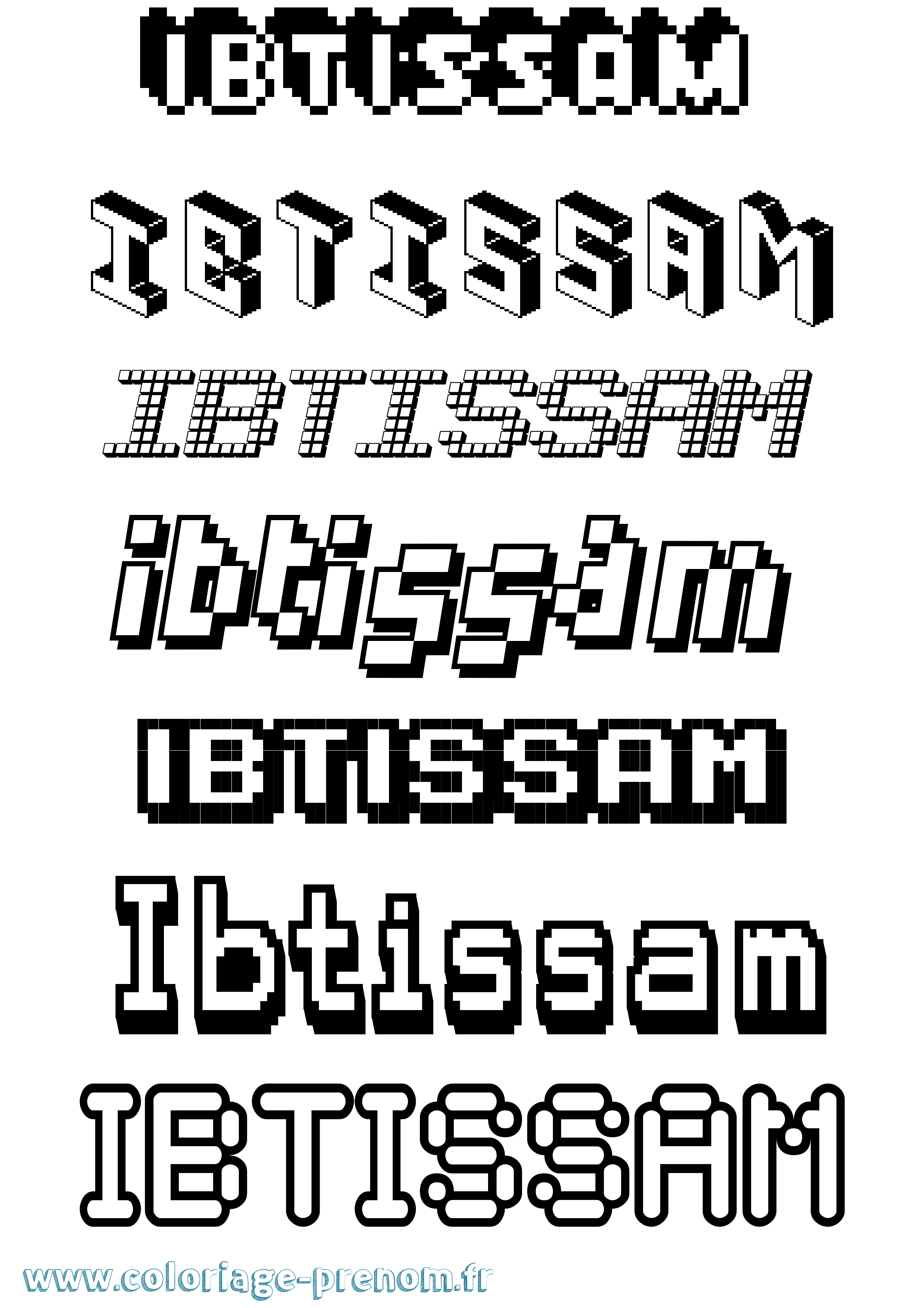Coloriage prénom Ibtissam Pixel