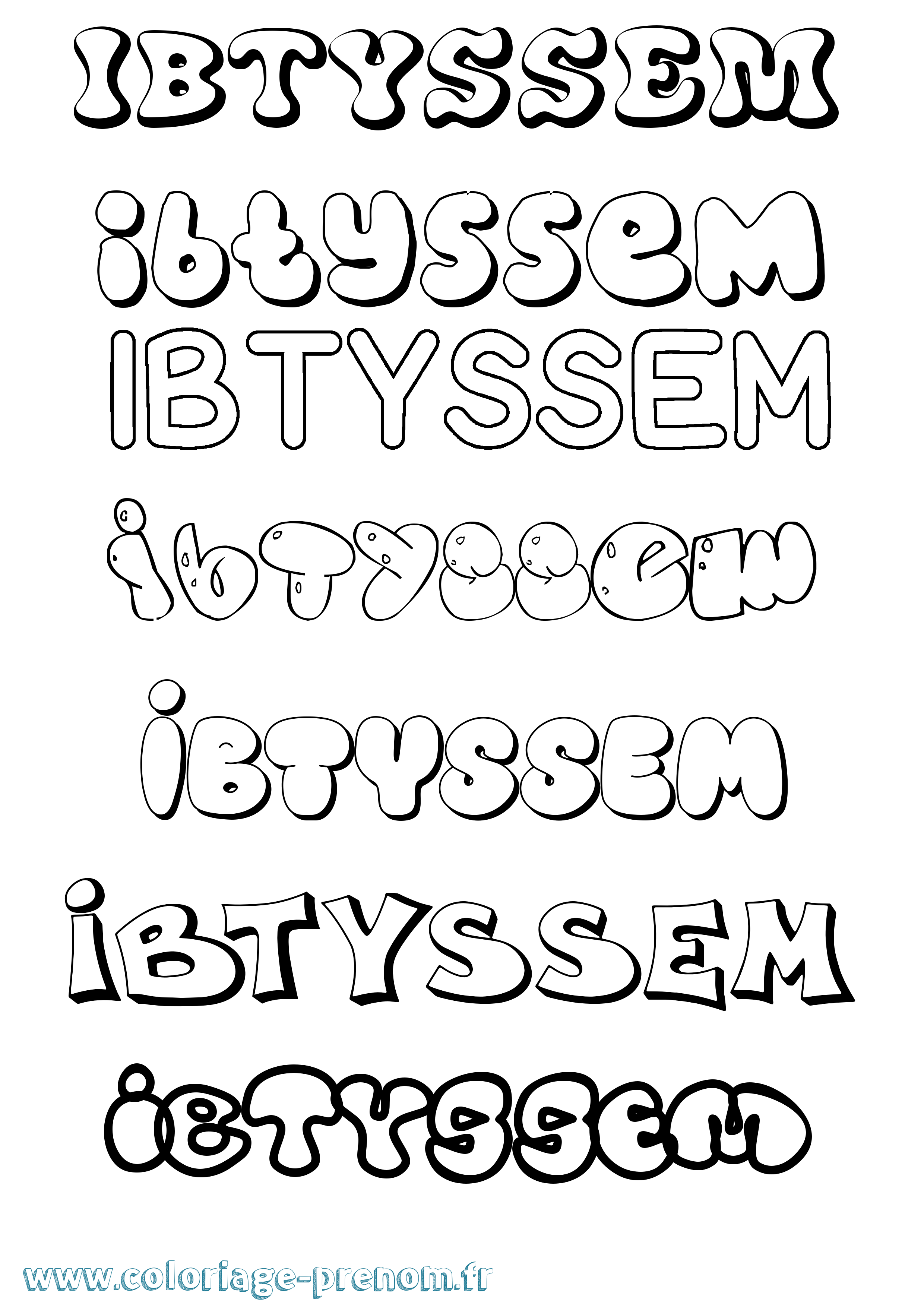 Coloriage Ibtyssem Bubble Coloriage prénom Ibtyssem Bubble