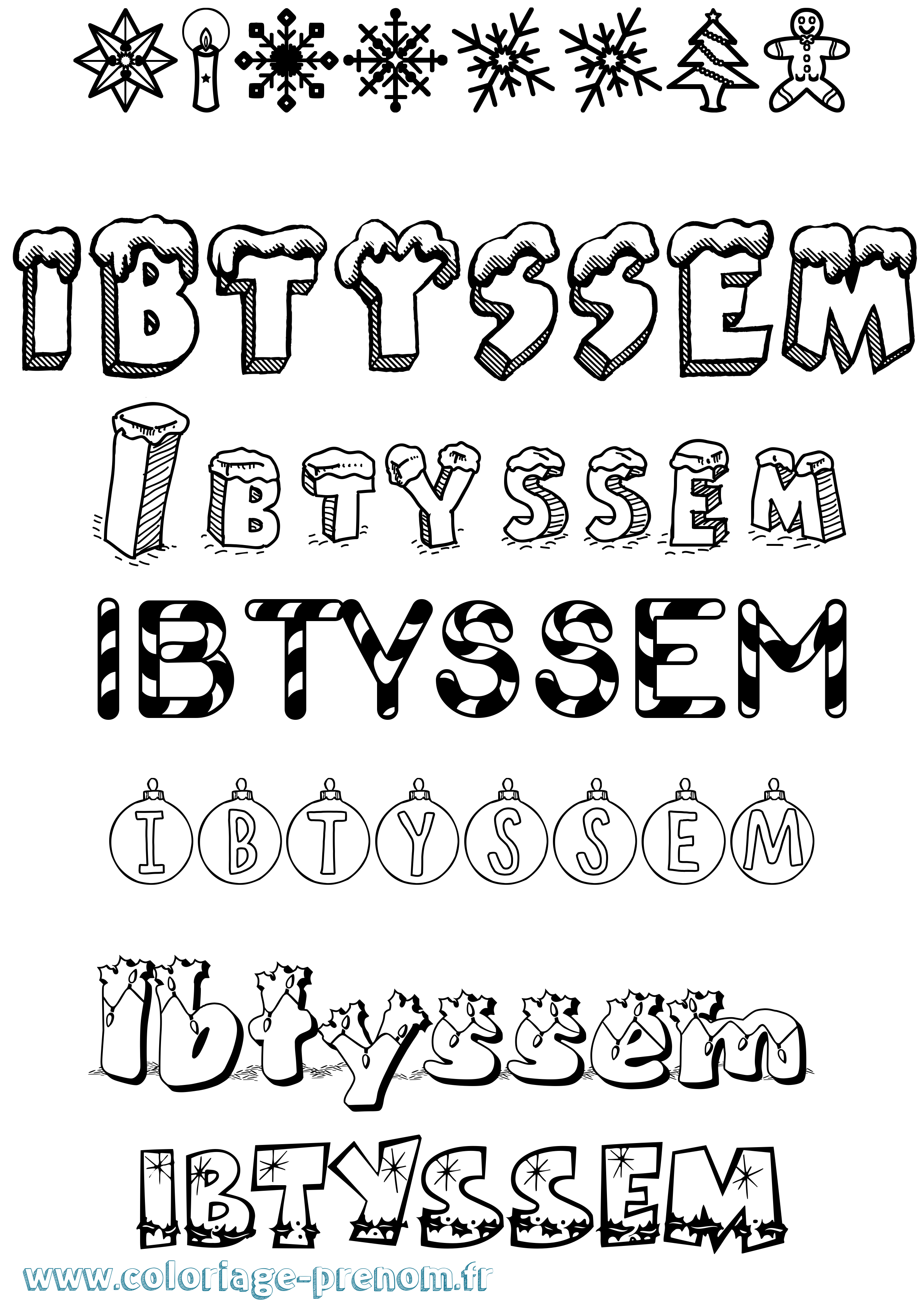 Coloriage Ibtyssem Noël Coloriage prénom Ibtyssem Noël