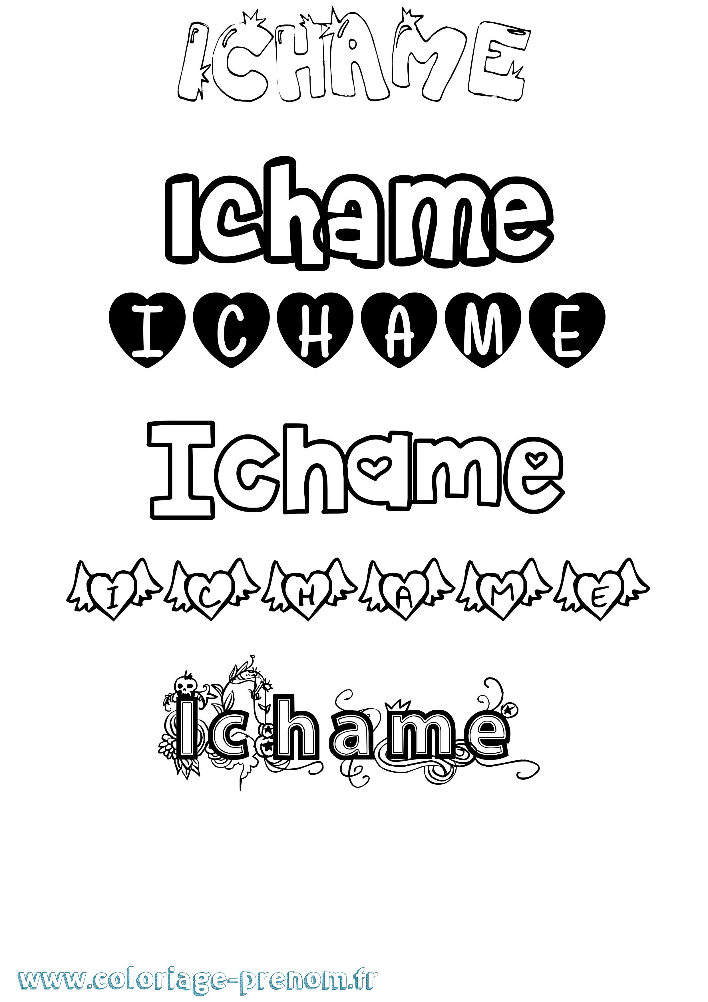 Coloriage Ichame Girly Coloriage prénom Ichame Girly