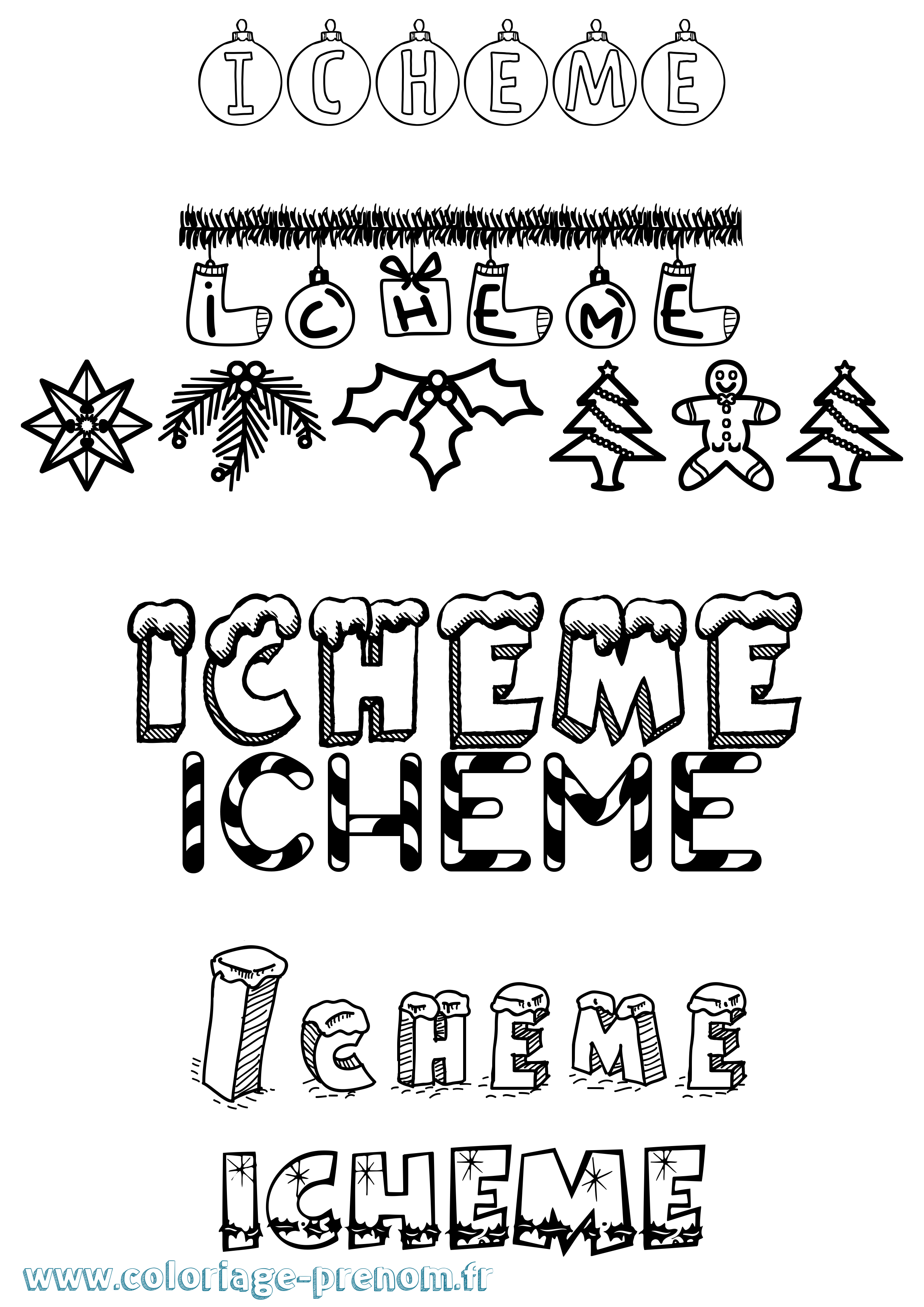 Coloriage Icheme Noël Coloriage prénom Icheme Noël