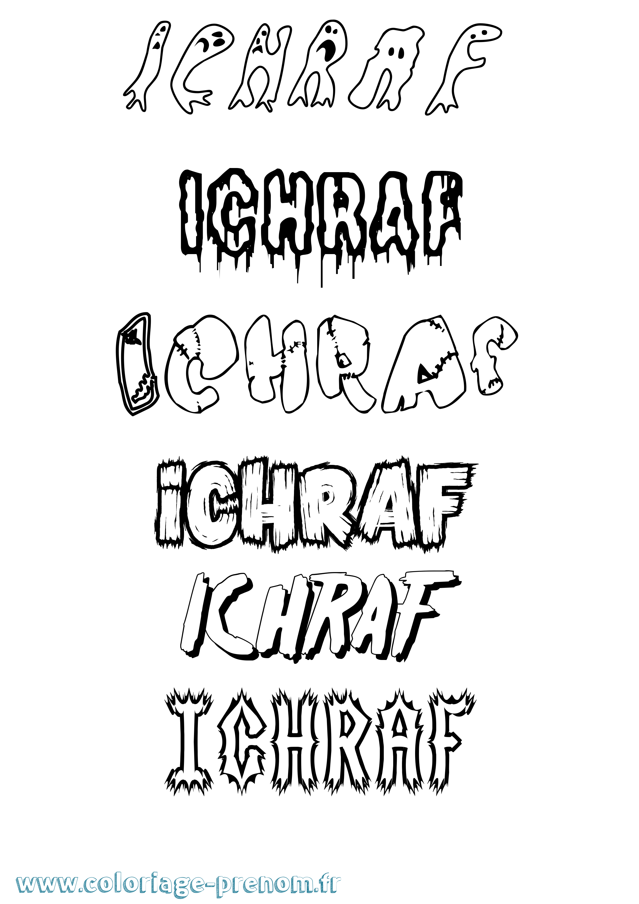 Coloriage Ichraf Frisson Coloriage prénom Ichraf Frisson