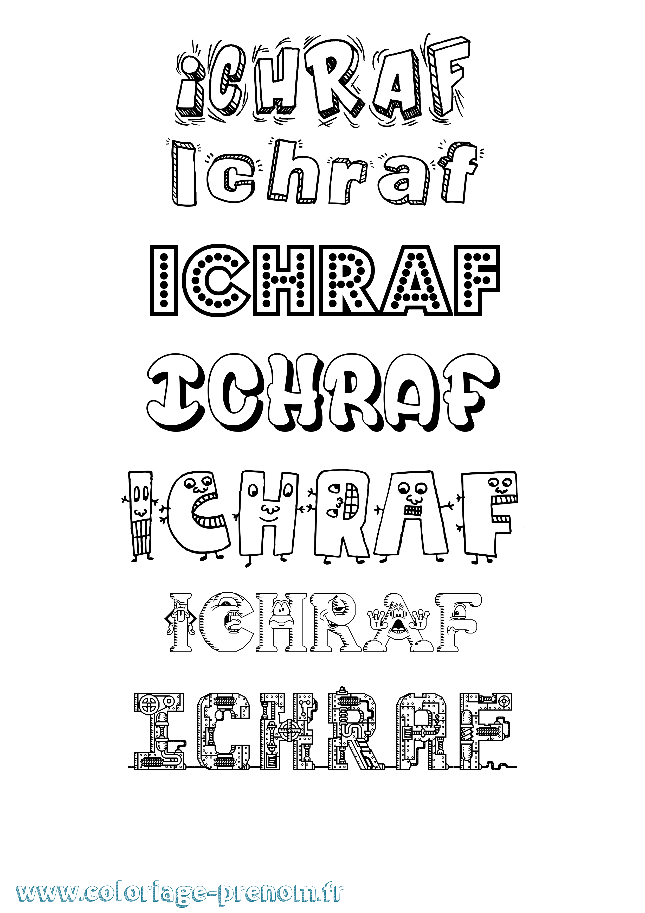 Coloriage Ichraf Fun Coloriage prénom Ichraf Fun