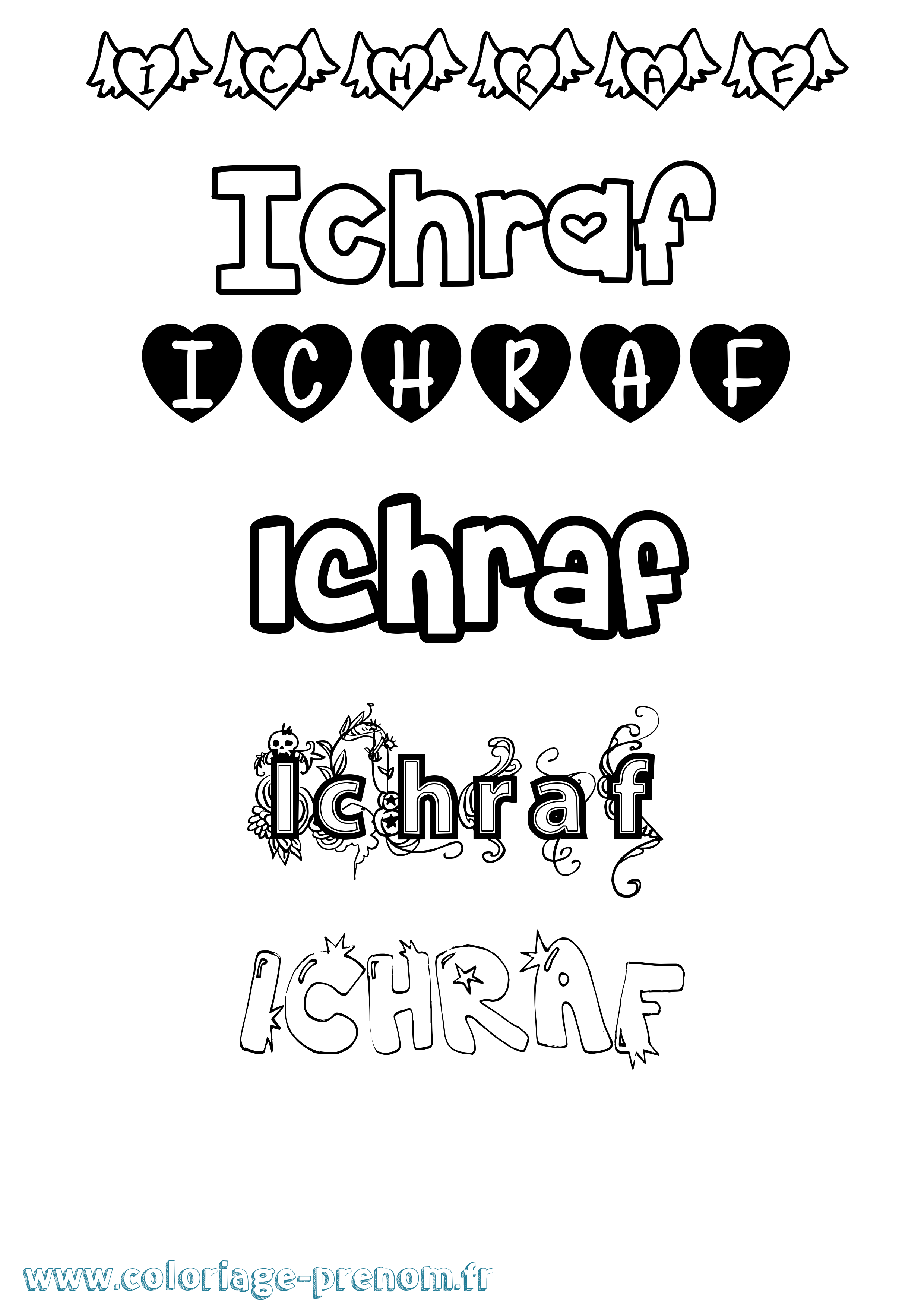 Coloriage Ichraf Girly Coloriage prénom Ichraf Girly