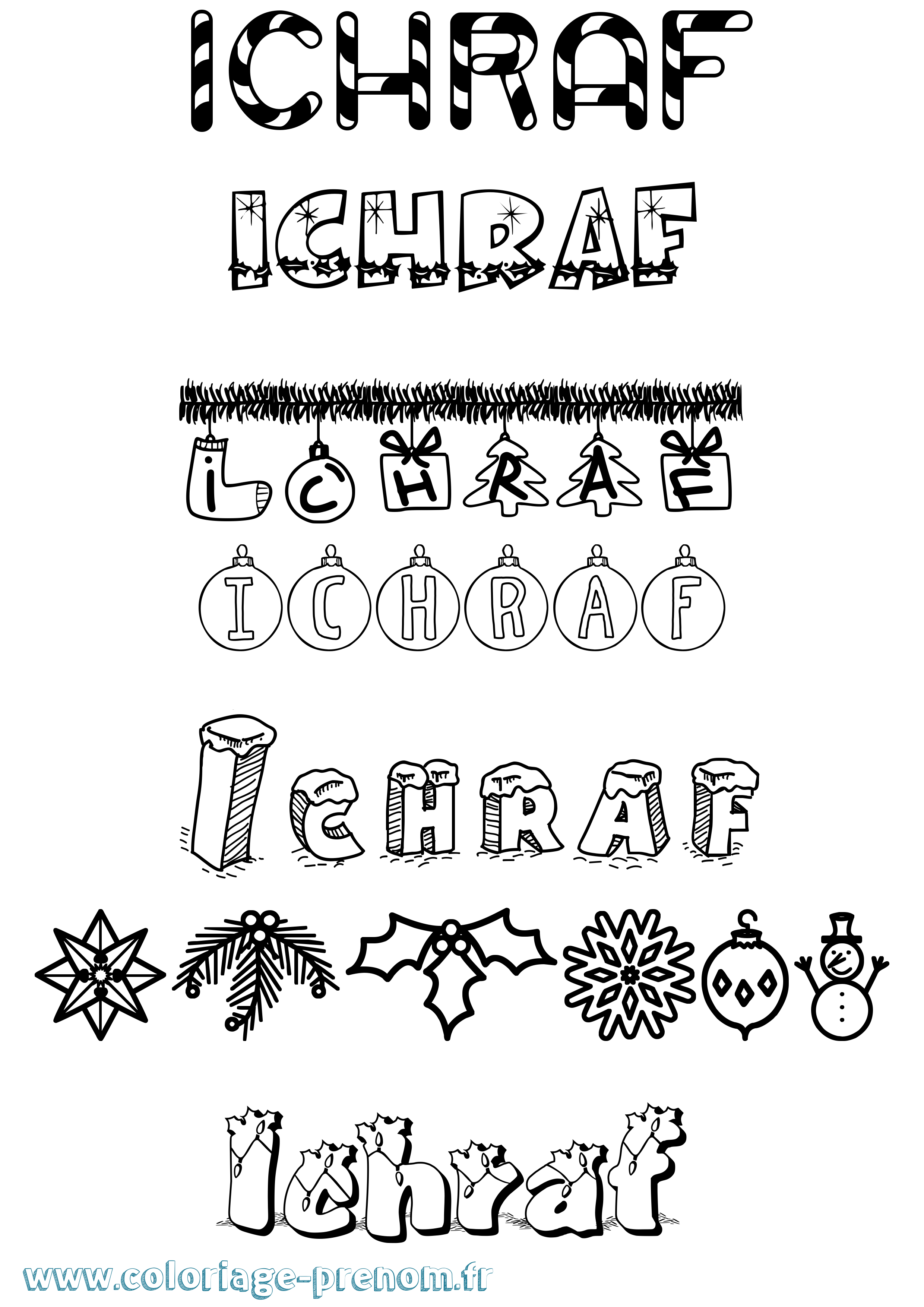 Coloriage Ichraf Noël Coloriage prénom Ichraf Noël
