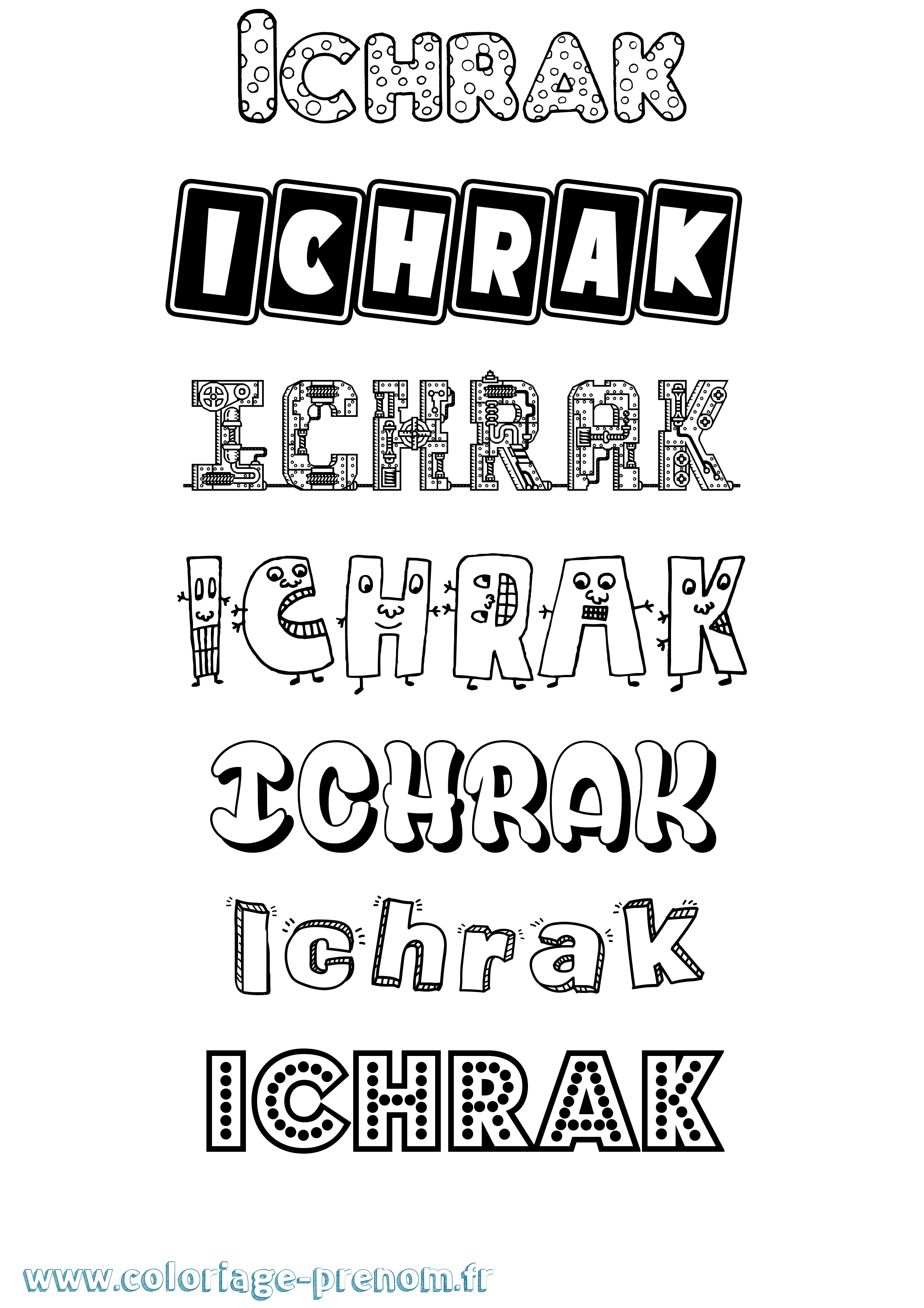 Coloriage prénom Ichrak Fun