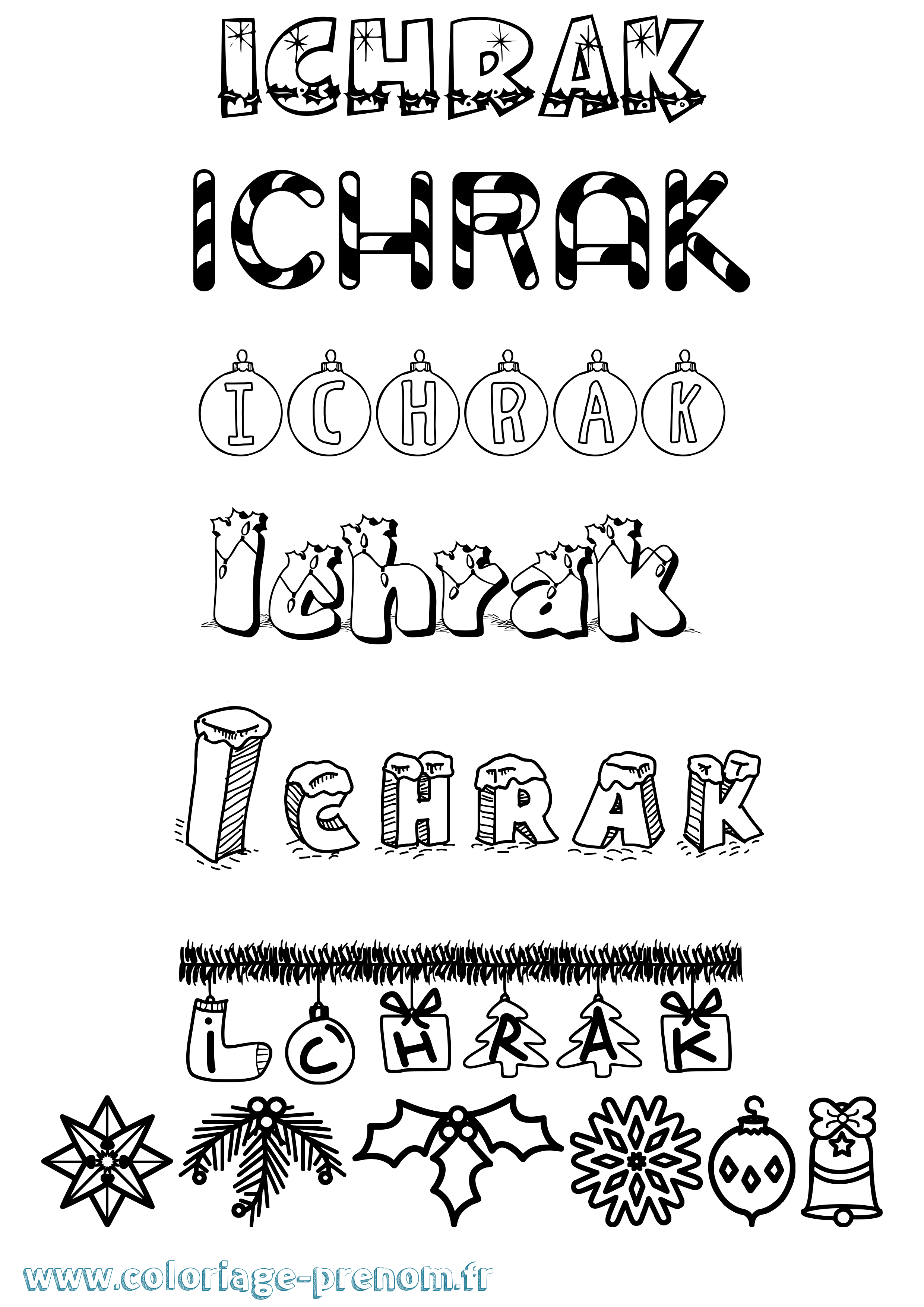 Coloriage prénom Ichrak Noël