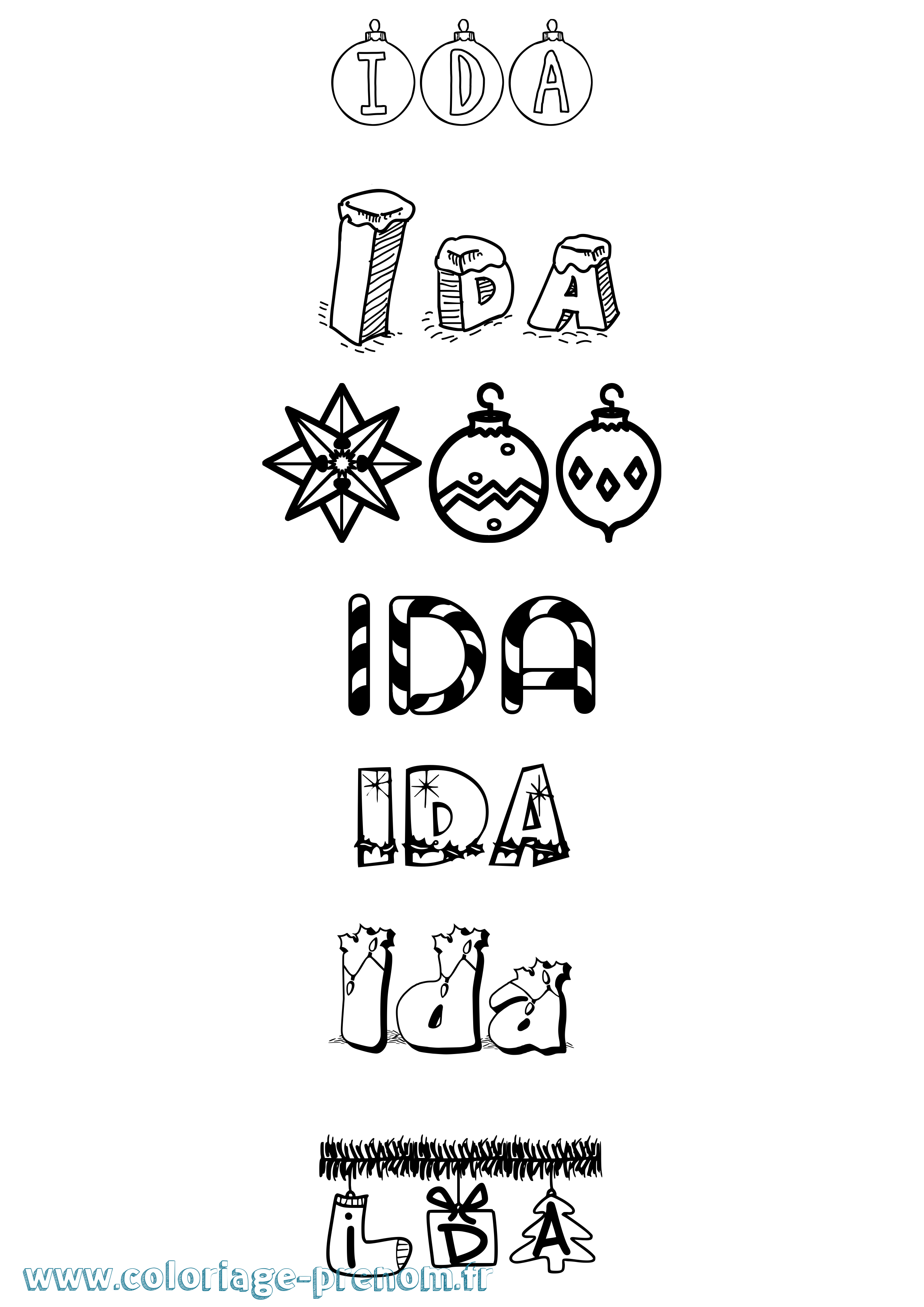 Coloriage prénom Ida Noël