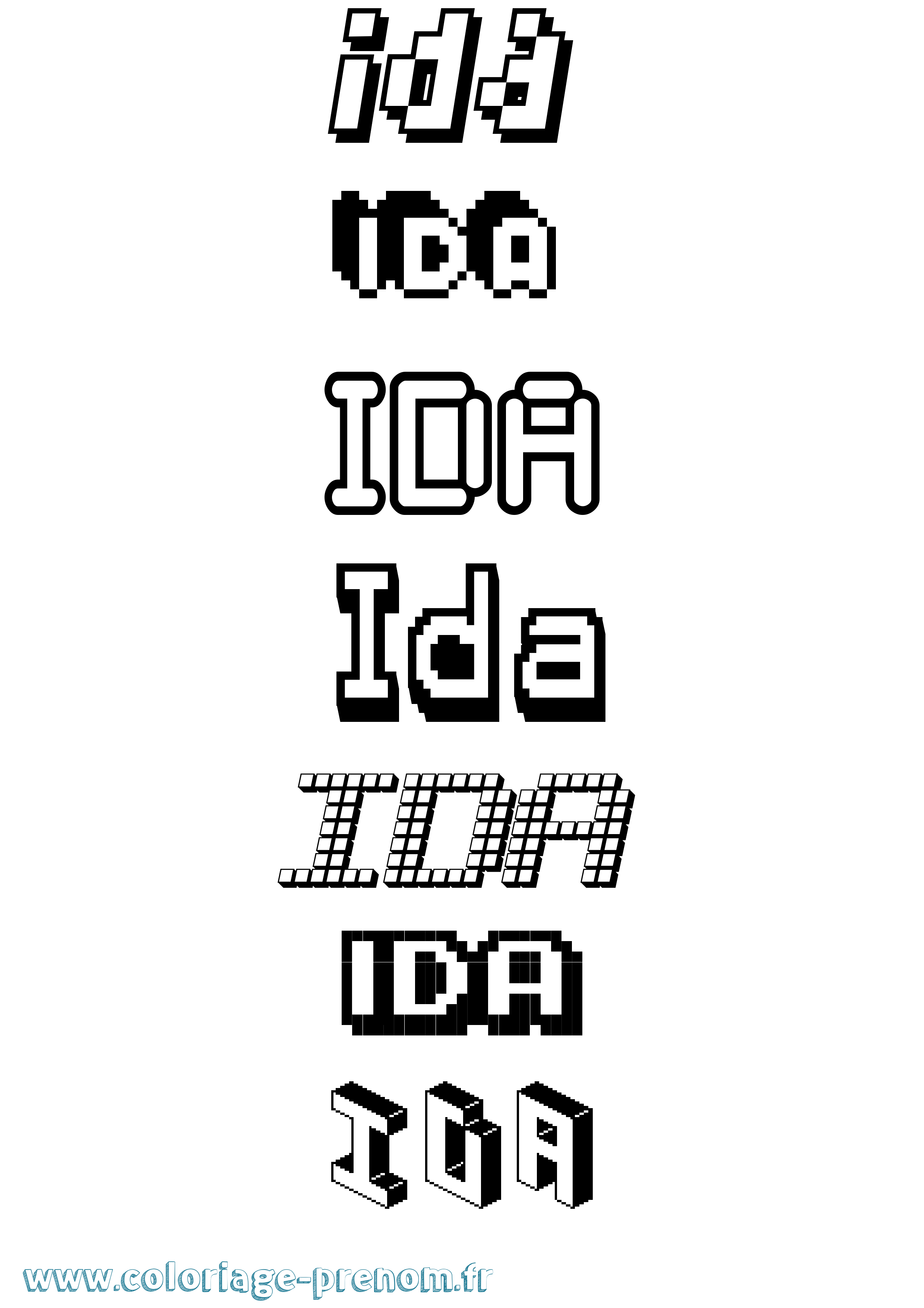 Coloriage prénom Ida Pixel