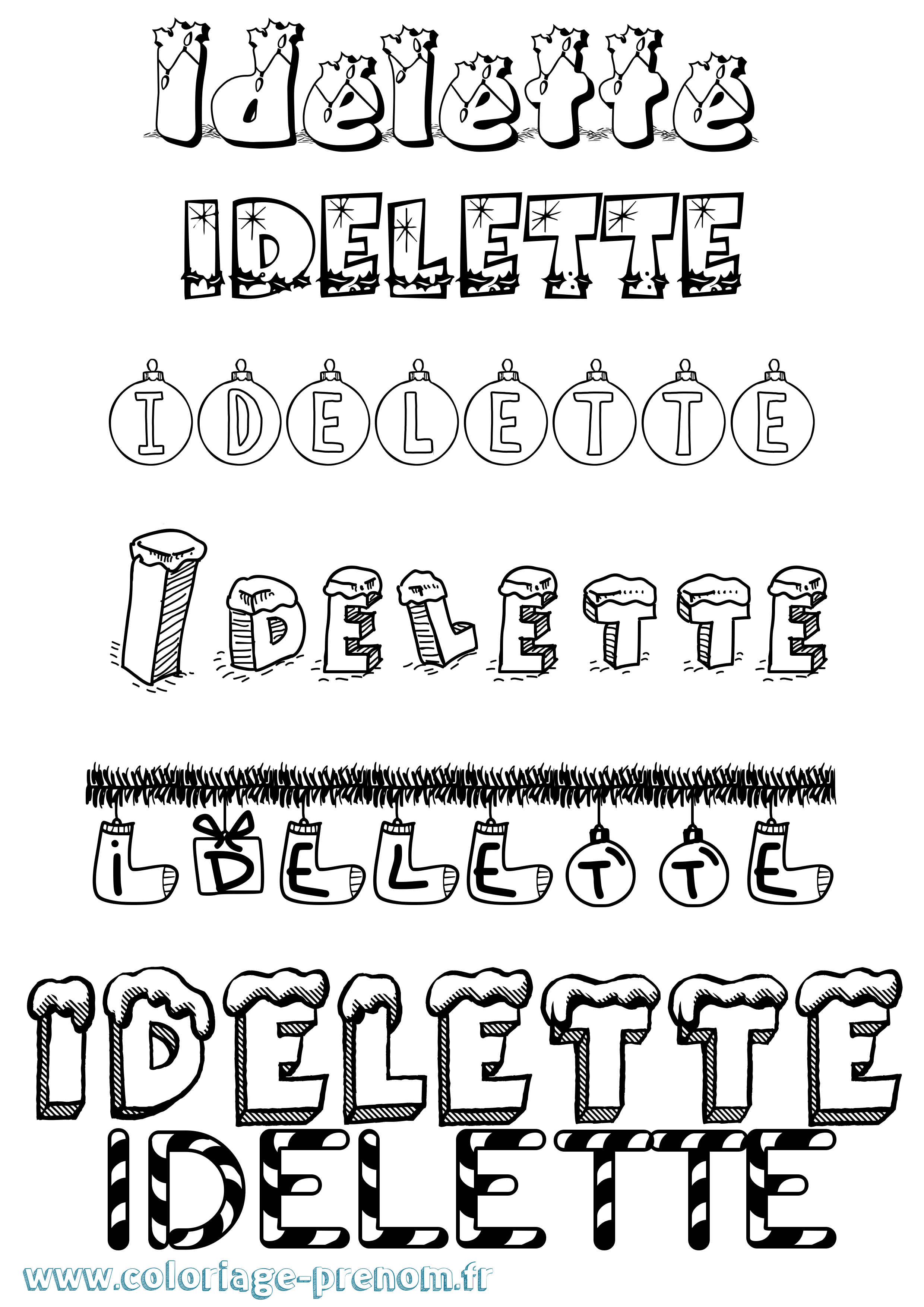 Coloriage Idelette Noël Coloriage prénom Idelette Noël