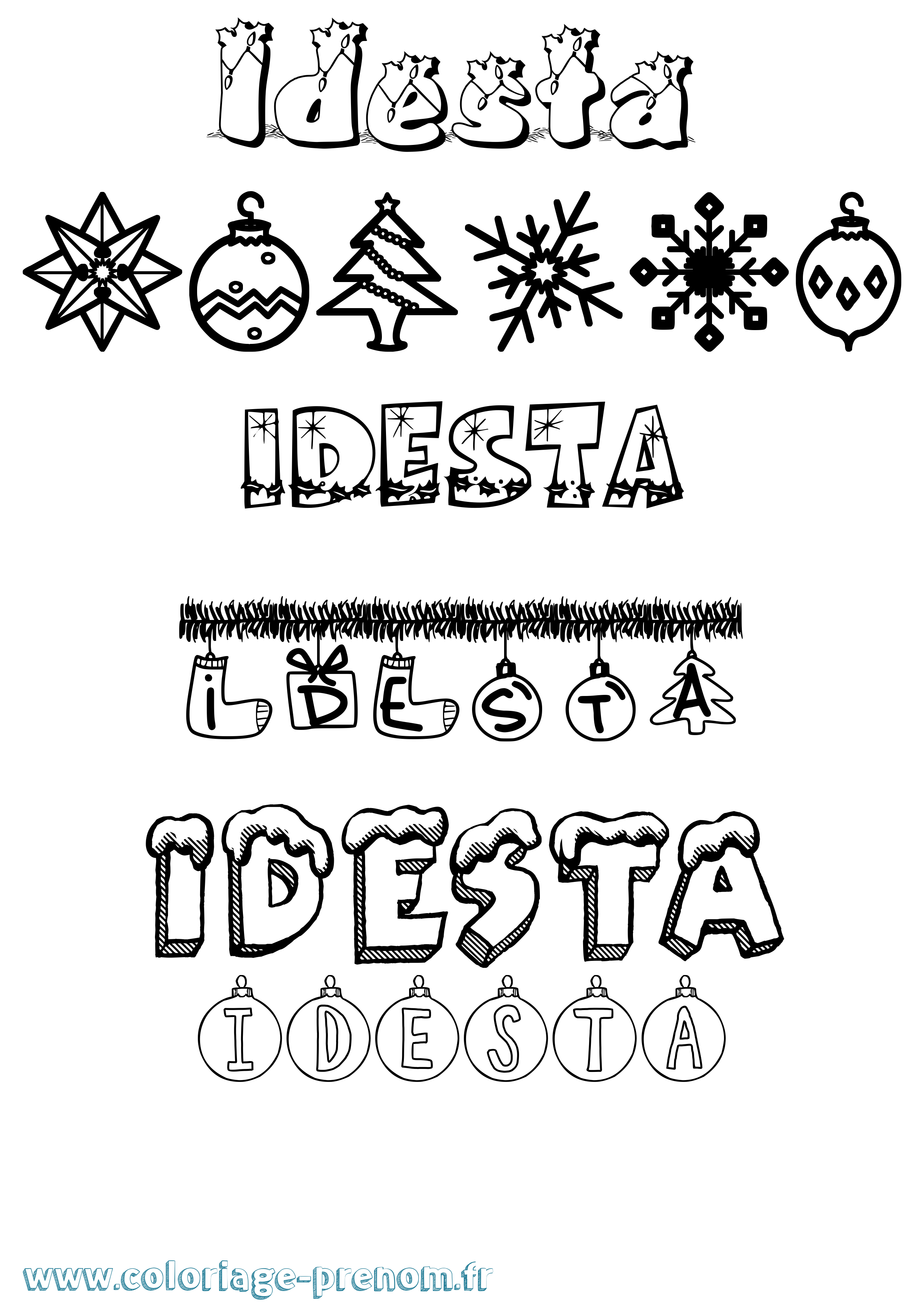Coloriage Idesta Noël Coloriage prénom Idesta Noël