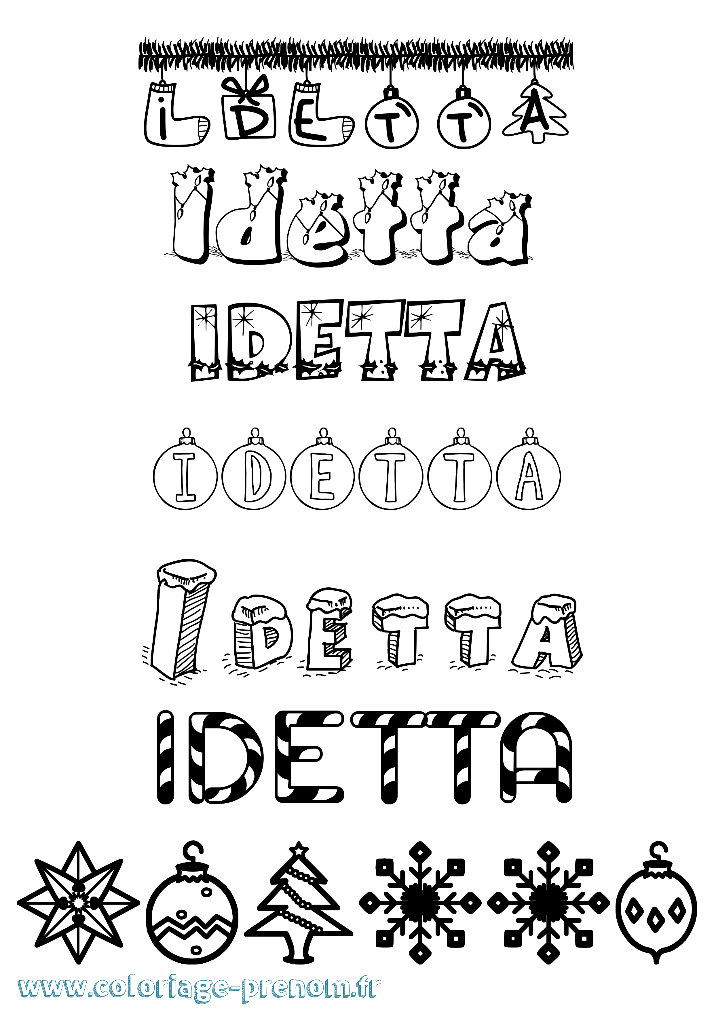 Coloriage Idetta Noël Coloriage prénom Idetta Noël